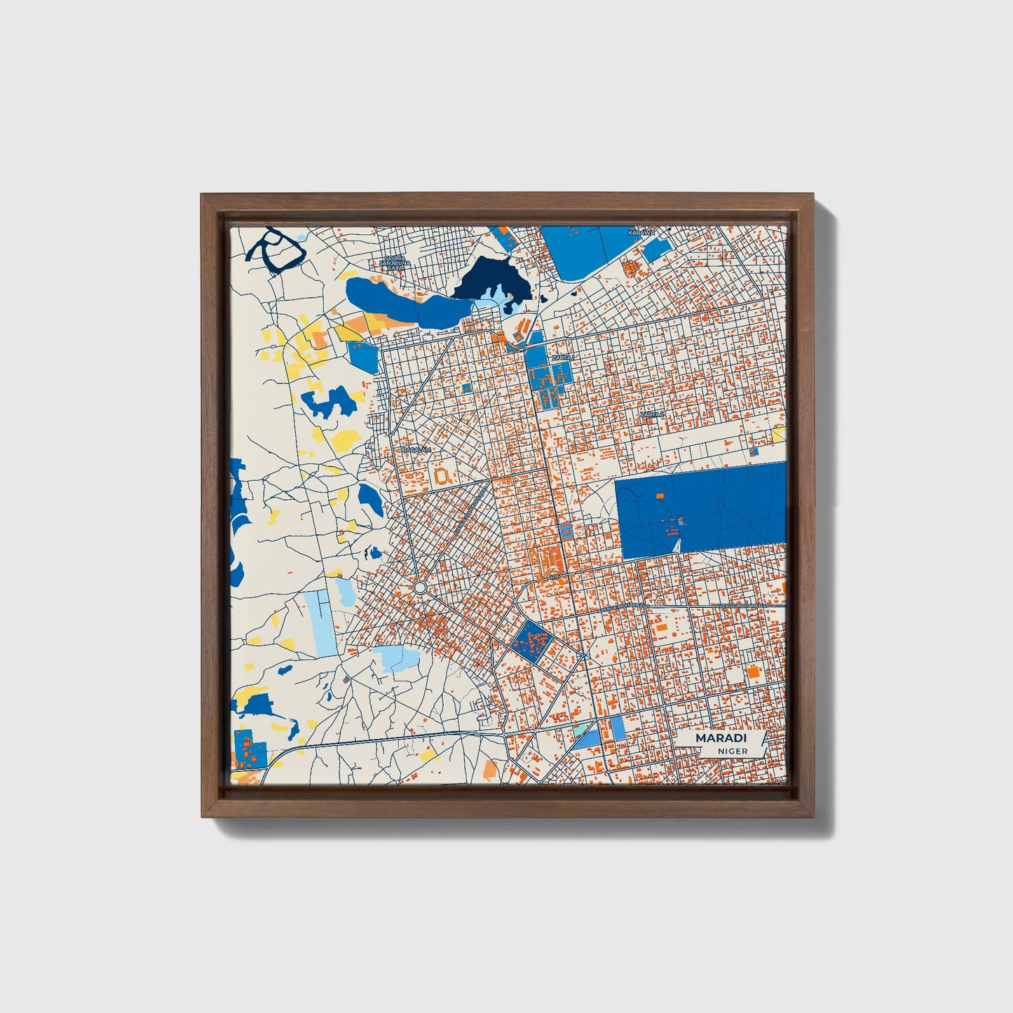 Maradi Niger Colorful City Map Canvas Print • Dark Wooden Framed