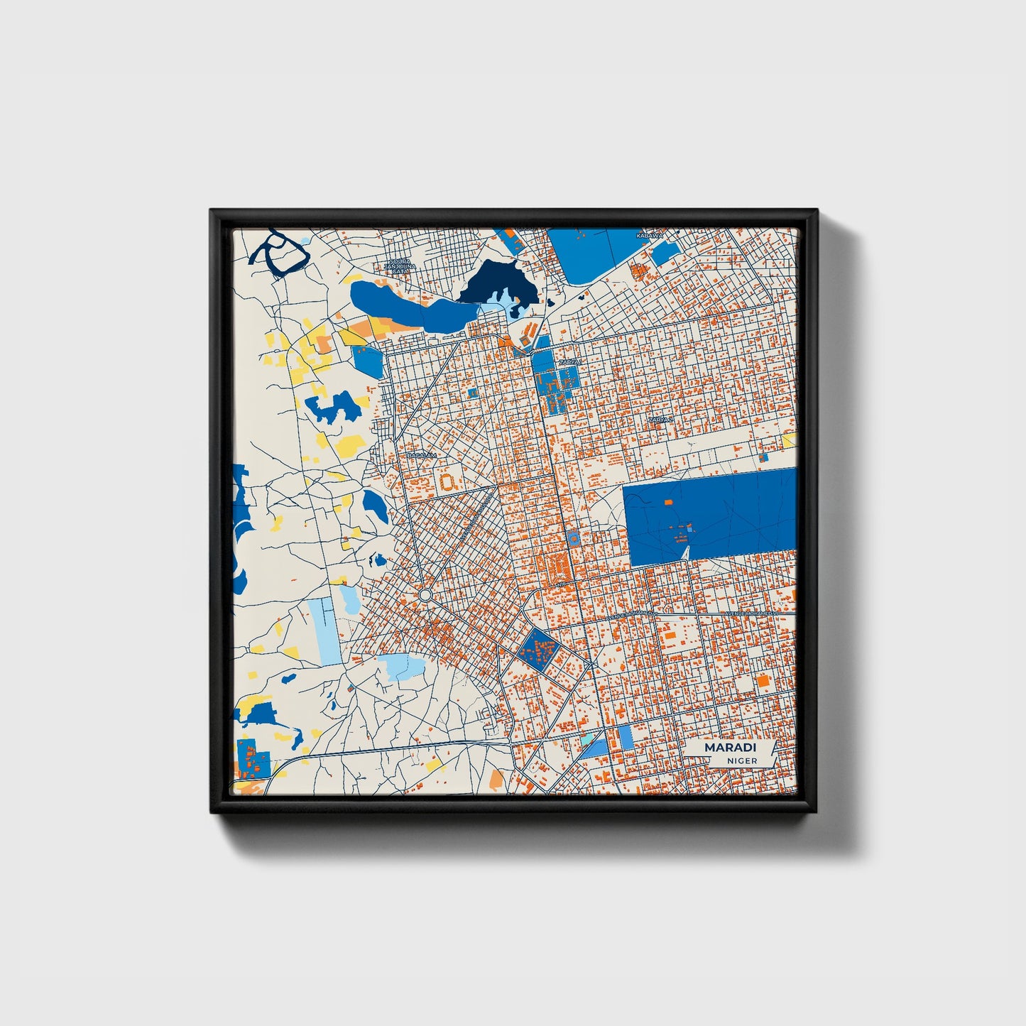 Maradi Niger Colorful City Map Canvas Print • Black Framed