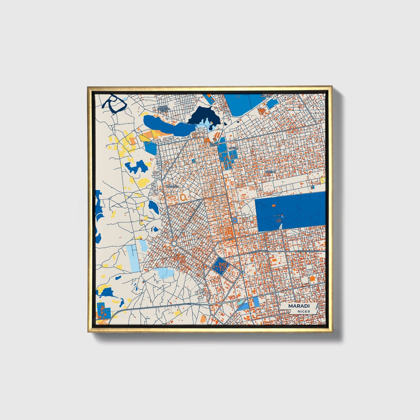 Maradi Niger Colorful City Map Canvas Print • Gold Framed