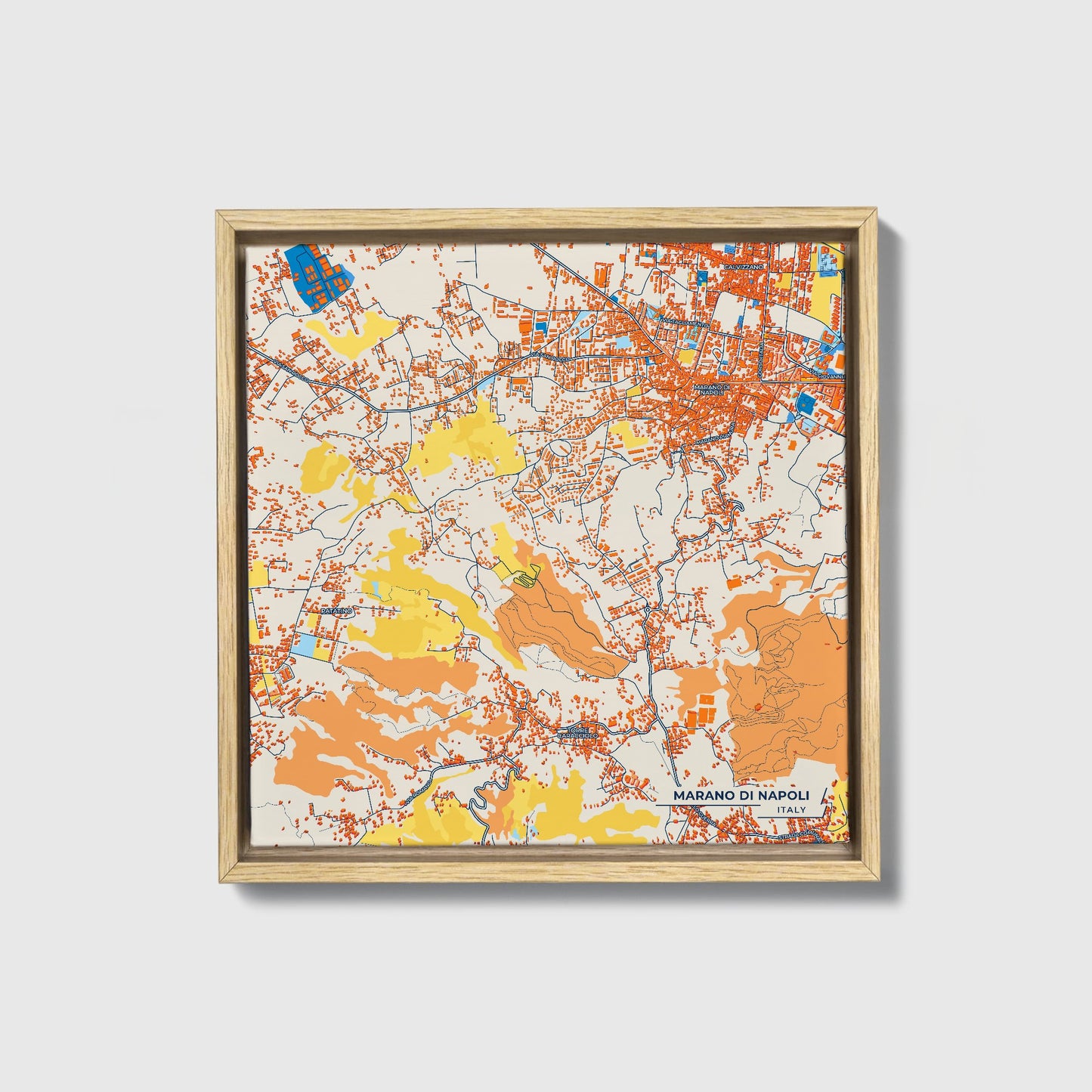 Marano Di Napoli Italy Colorful City Map Canvas Print • Natural Wooden Framed