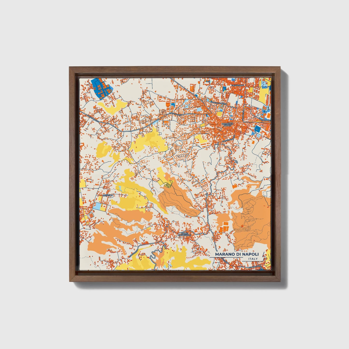 Marano Di Napoli Italy Colorful City Map Canvas Print • Dark Wooden Framed
