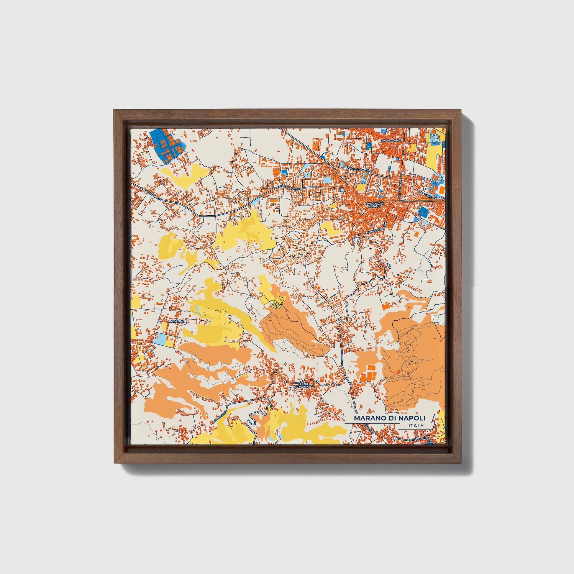 Marano Di Napoli Italy Colorful City Map Canvas Print • Dark Wooden Framed