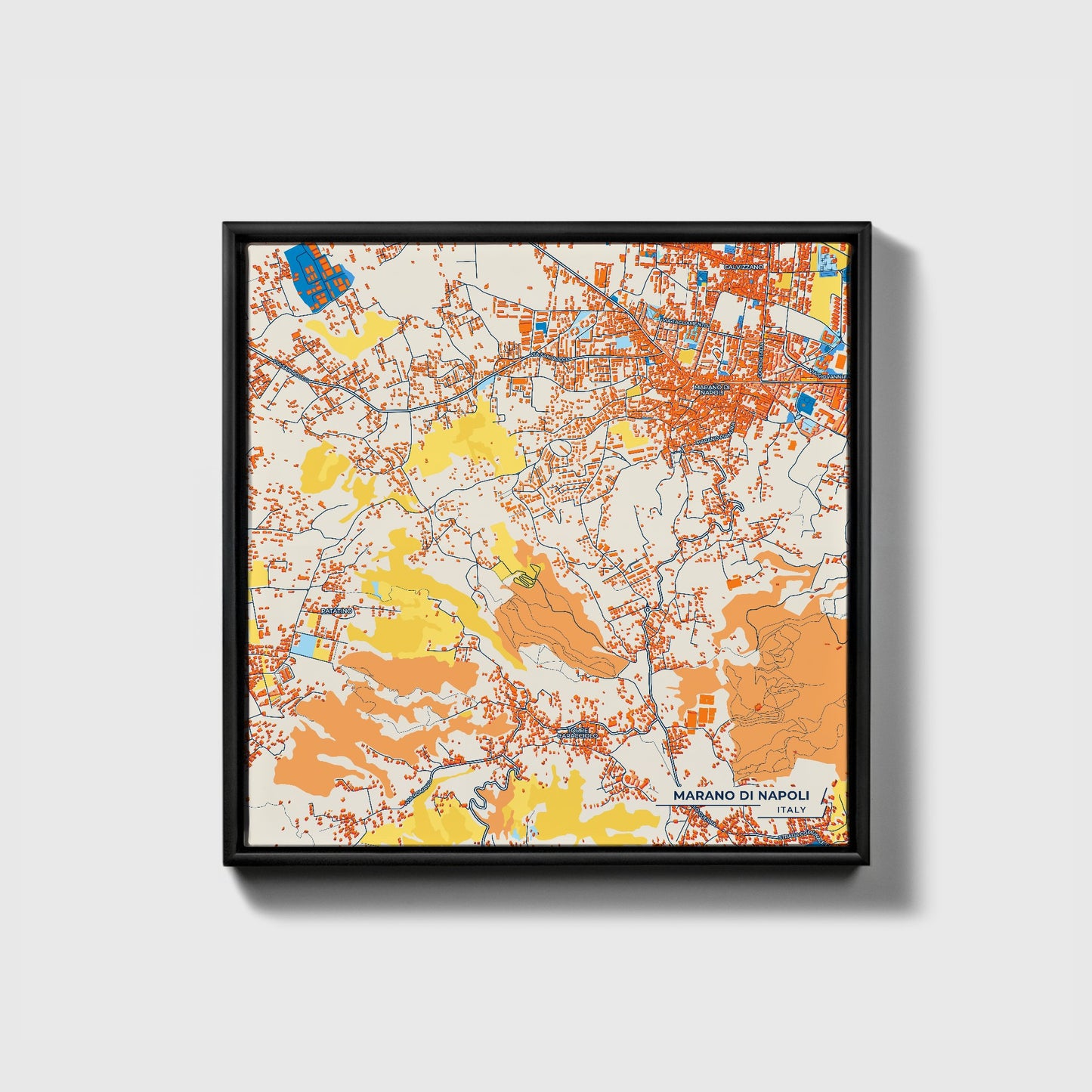 Marano Di Napoli Italy Colorful City Map Canvas Print • Black Framed
