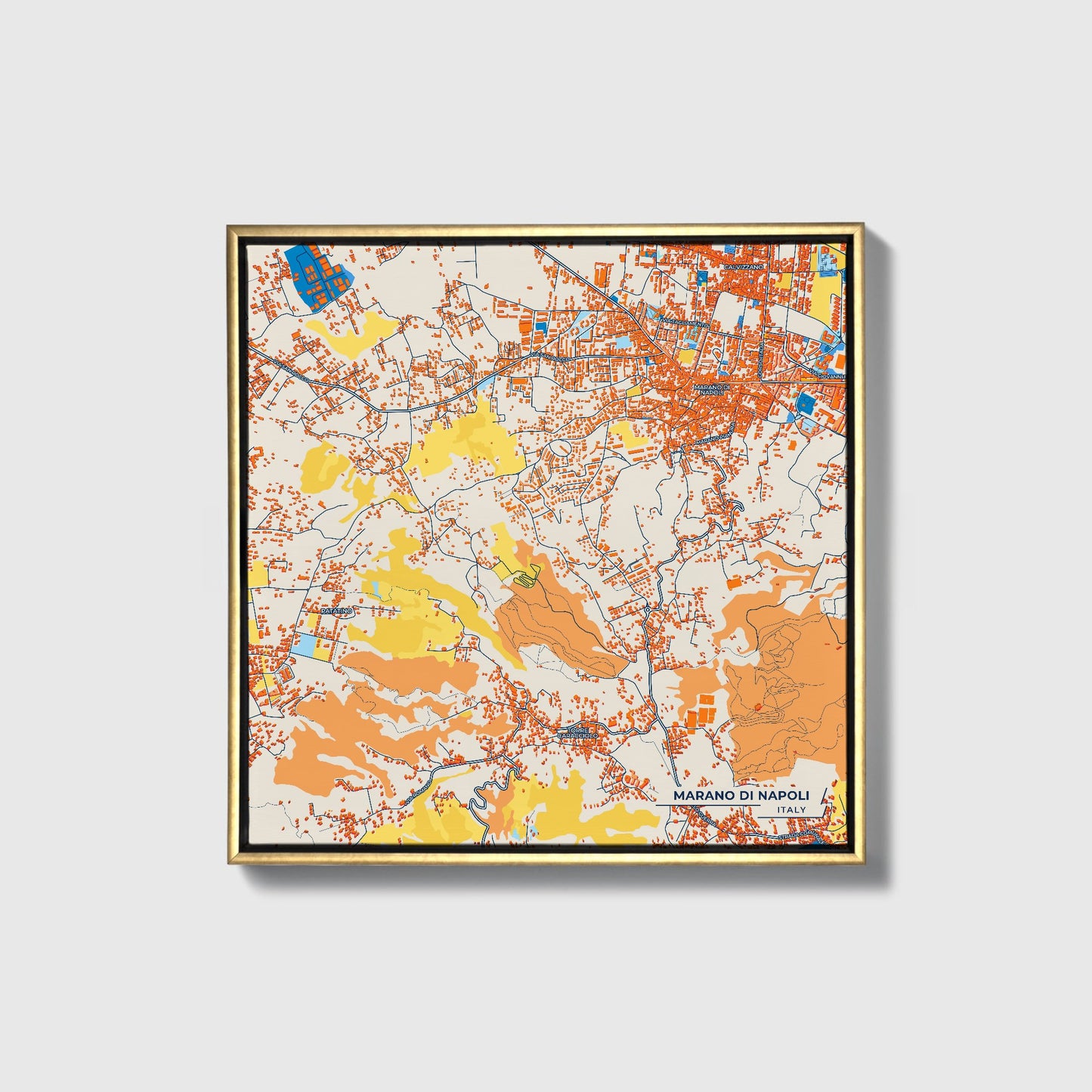 Marano Di Napoli Italy Colorful City Map Canvas Print • Gold Framed