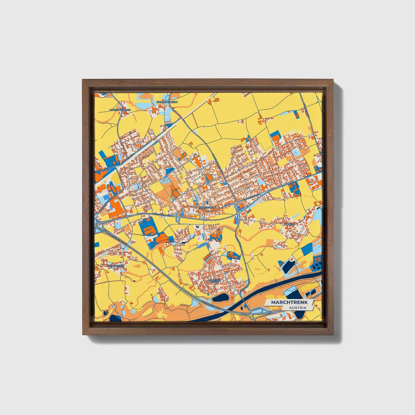 Marchtrenk Austria Colorful City Map Canvas Print • Dark Wooden Framed