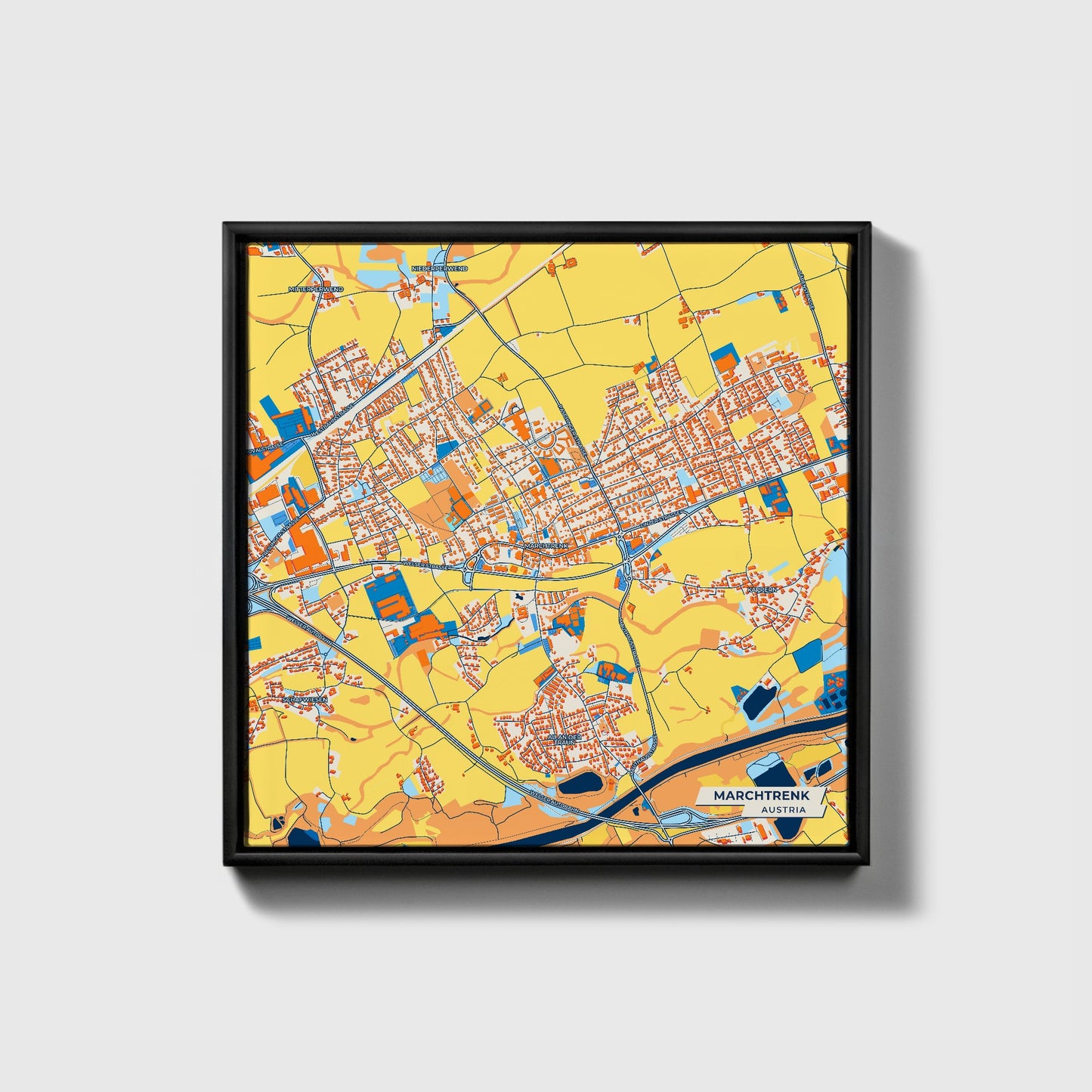 Marchtrenk Austria Colorful City Map Canvas Print • Black Framed