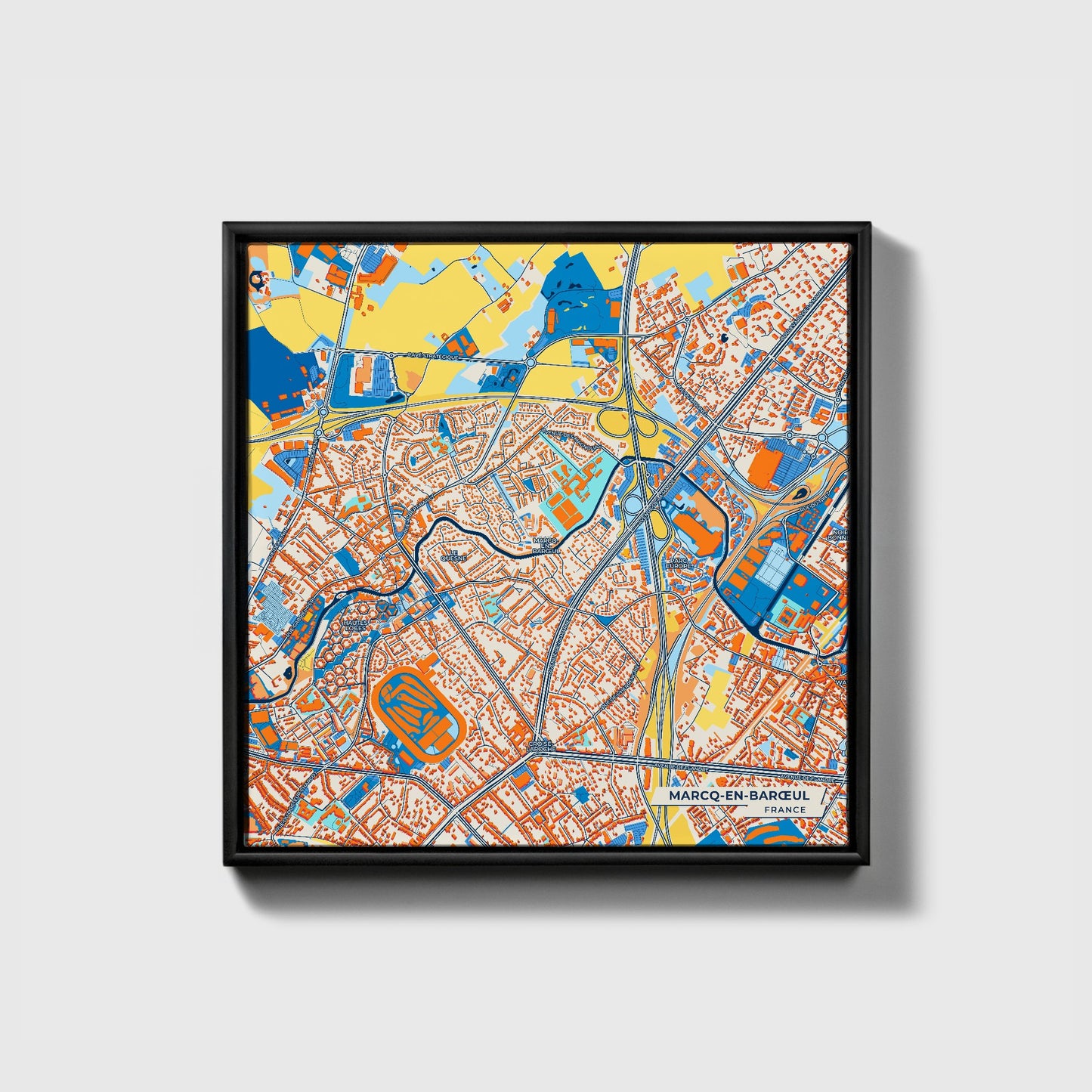 Marcq-En-Barœul France Colorful City Map Canvas Print • Black Framed