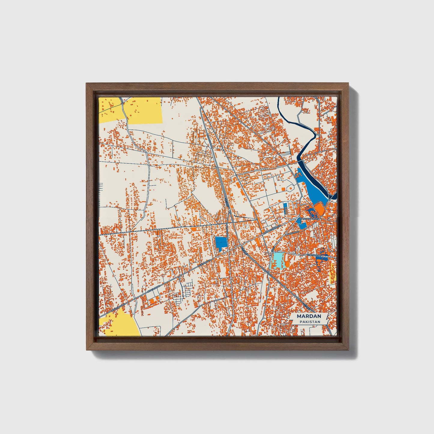 Mardan Pakistan Colorful City Map Canvas Print • Dark Wooden Framed