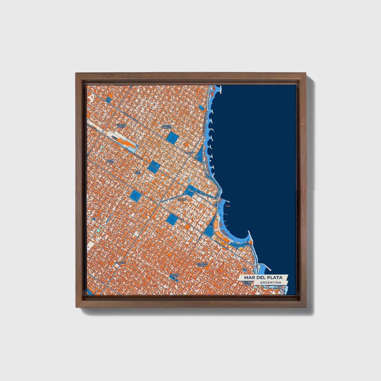 Mar Del Plata Argentina Colorful City Map Canvas Print • Dark Wooden Framed