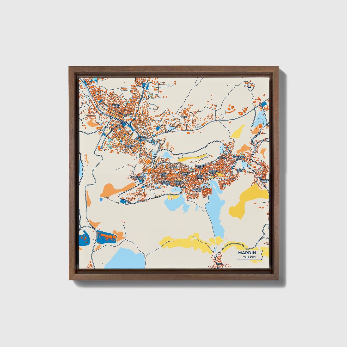 Mardi̇n Turkey Colorful City Map Canvas Print • Dark Wooden Framed