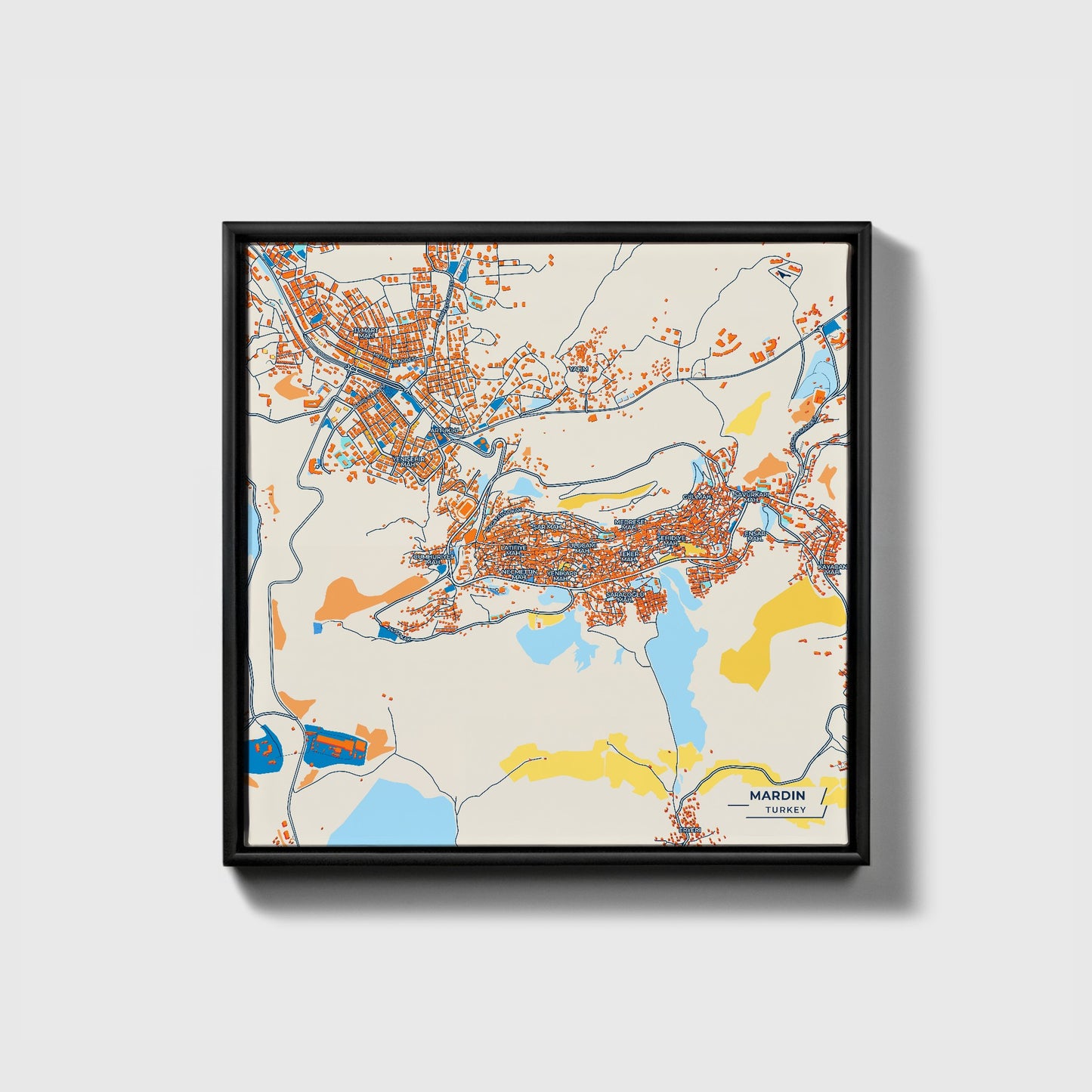 Mardi̇n Turkey Colorful City Map Canvas Print • Black Framed