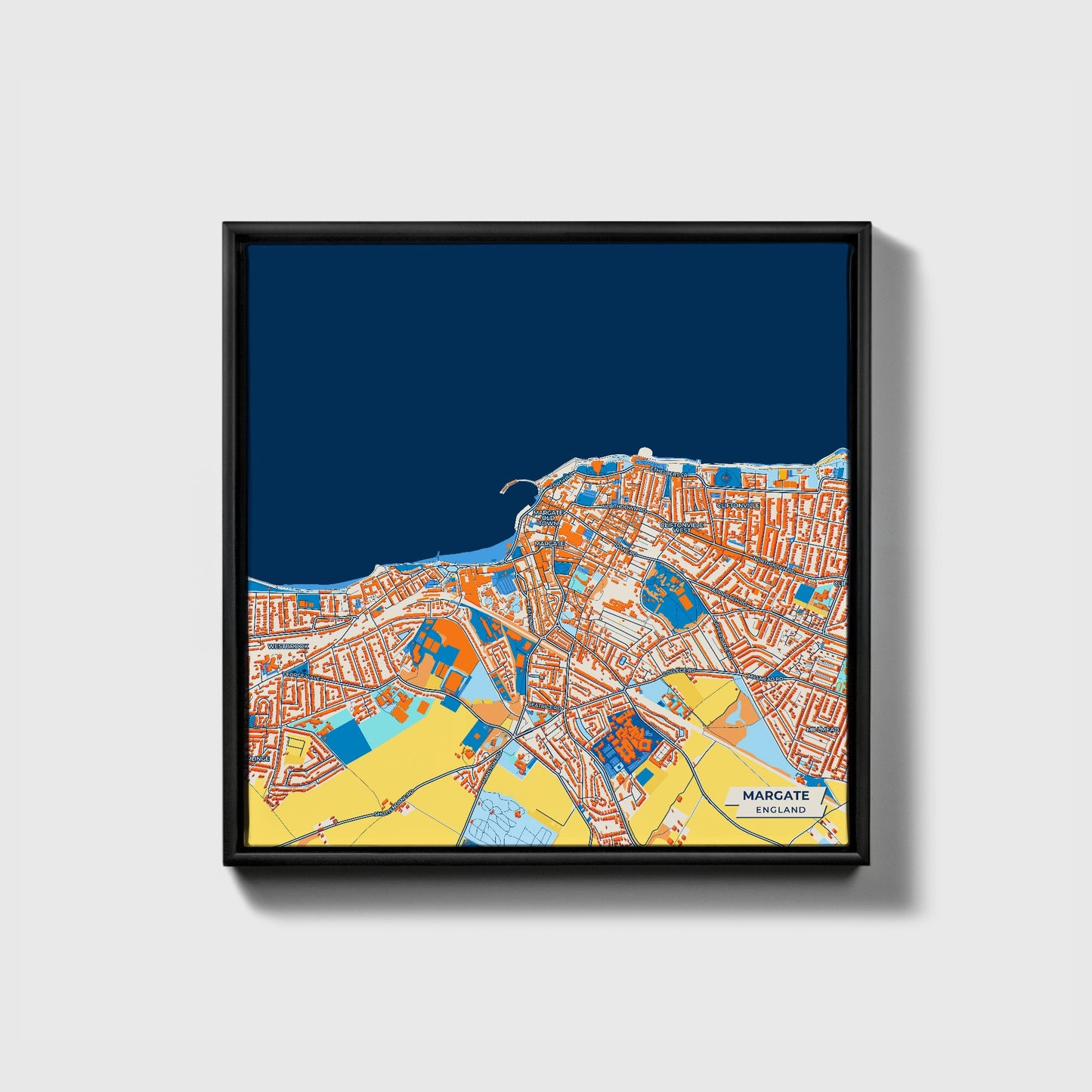 Margate England Colorful City Map Canvas Print • Black Framed