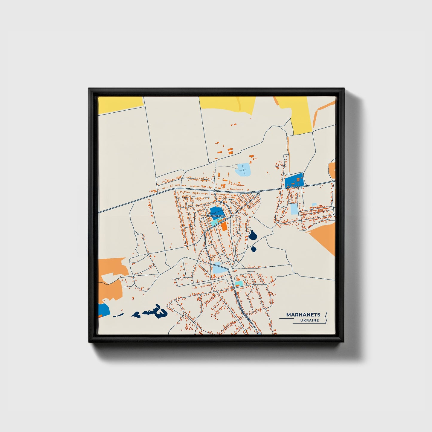 Марханець Ukraine Colorful City Map Canvas Print • Black Framed