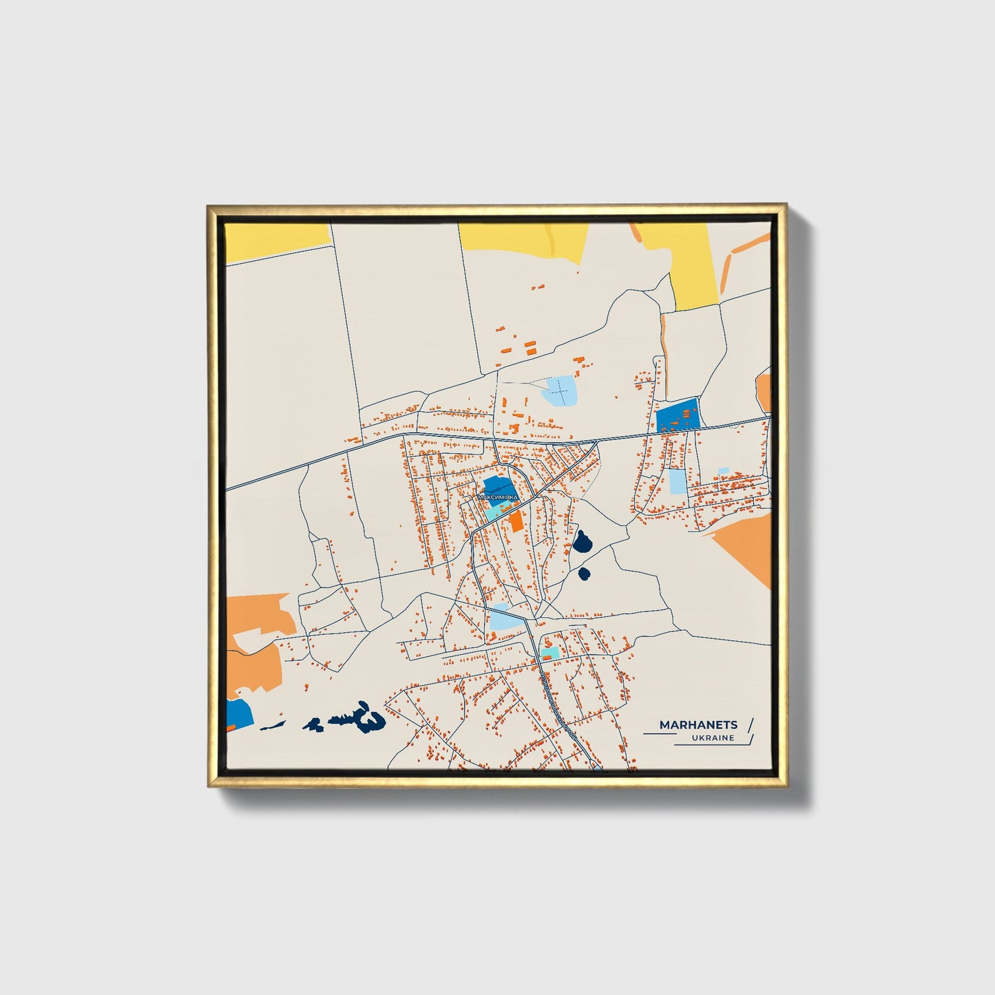 Марханець Ukraine Colorful City Map Canvas Print • Gold Framed