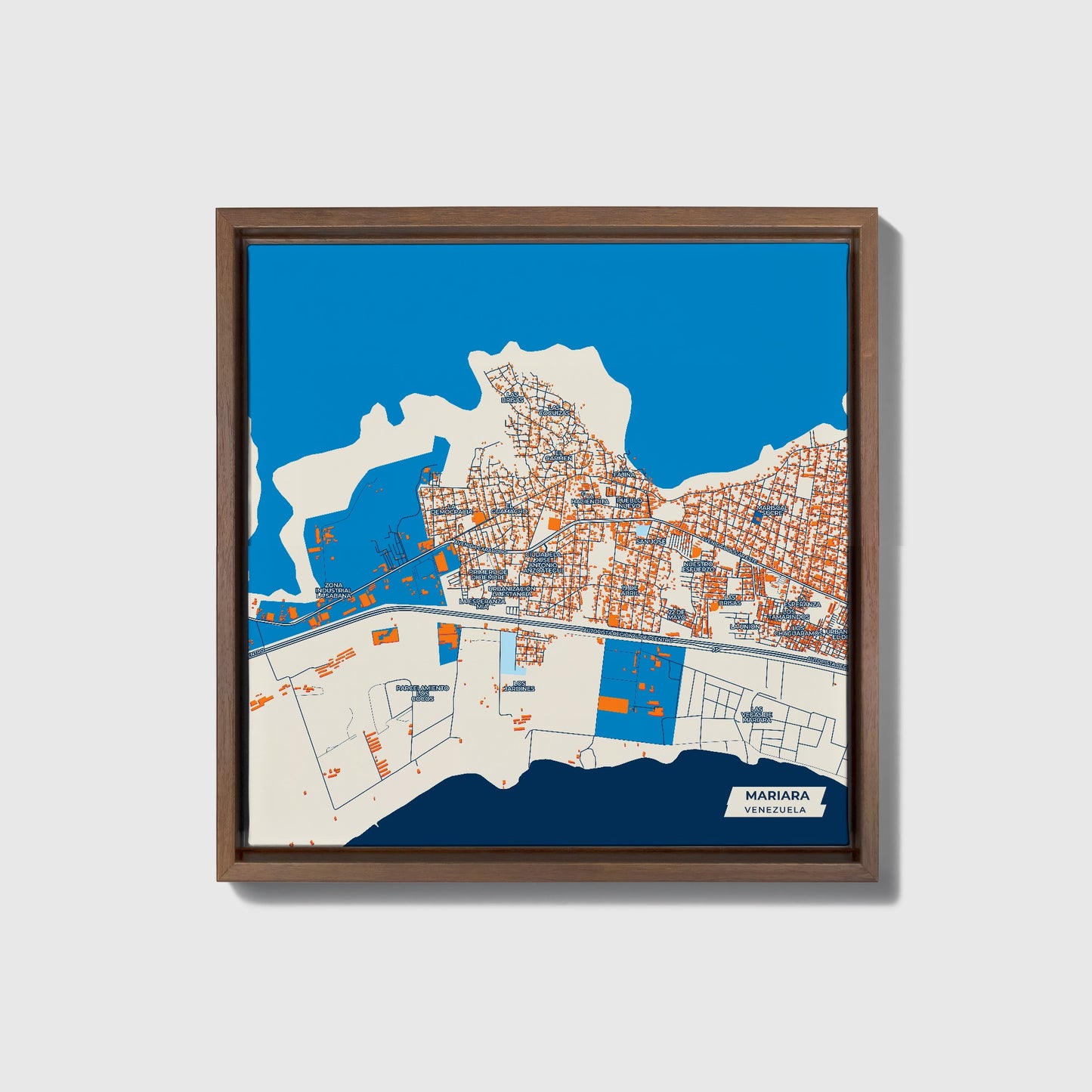 Mariara Venezuela Colorful City Map Canvas Print • Dark Wooden Framed