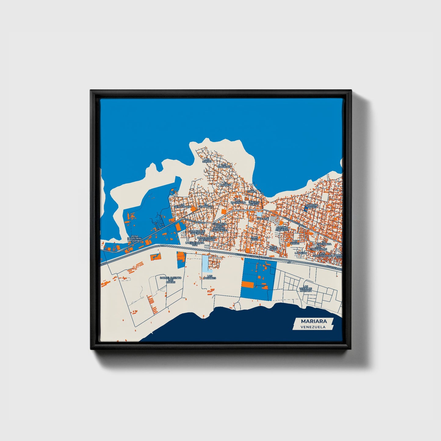 Mariara Venezuela Colorful City Map Canvas Print • Black Framed
