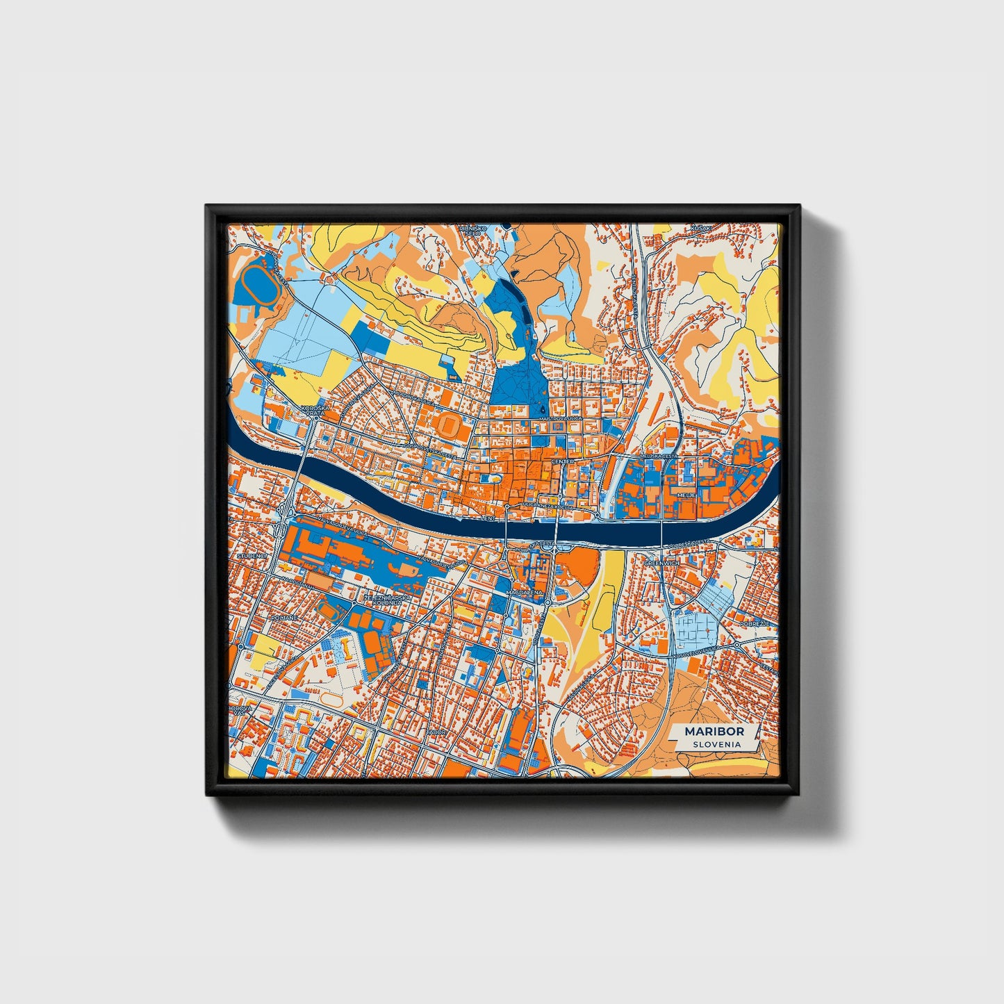 Maribor Slovenia Colorful City Map Canvas Print • Black Framed