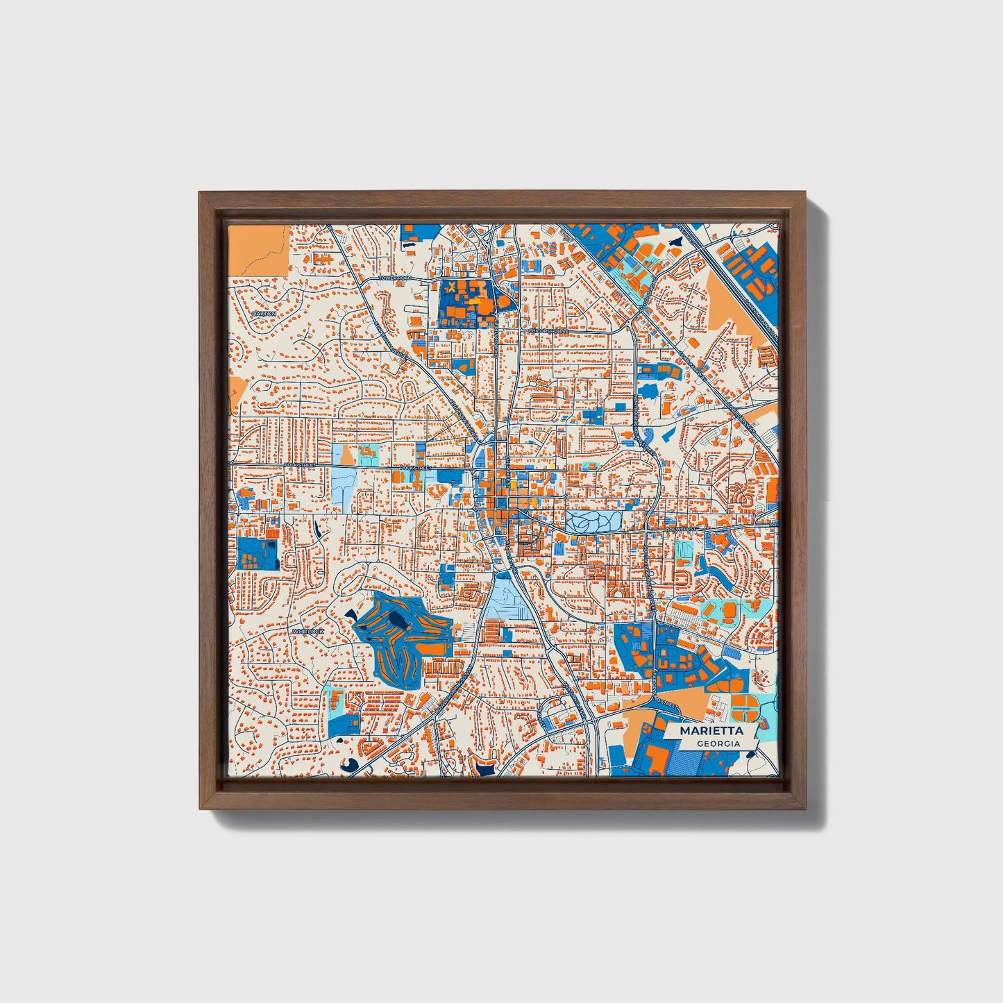 Marietta Georgia Colorful City Map Canvas Print • Dark Wooden Framed