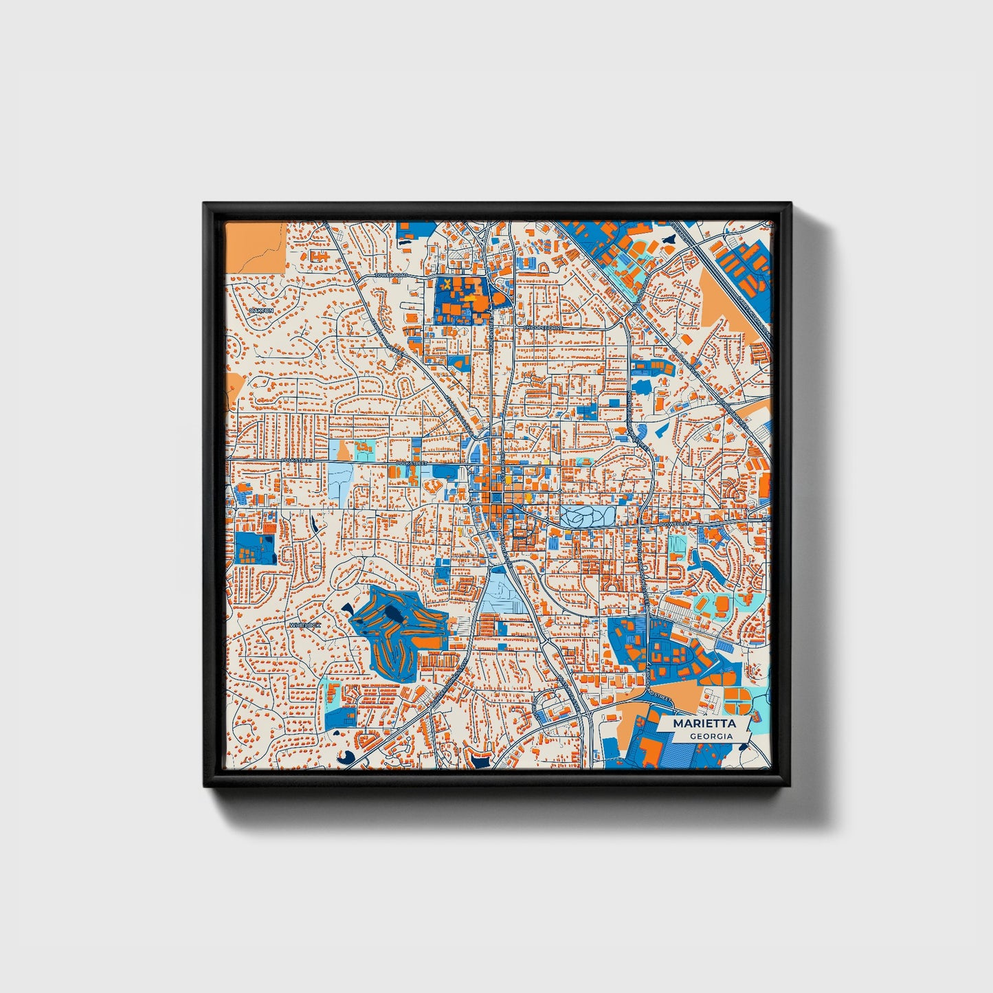 Marietta Georgia Colorful City Map Canvas Print • Black Framed