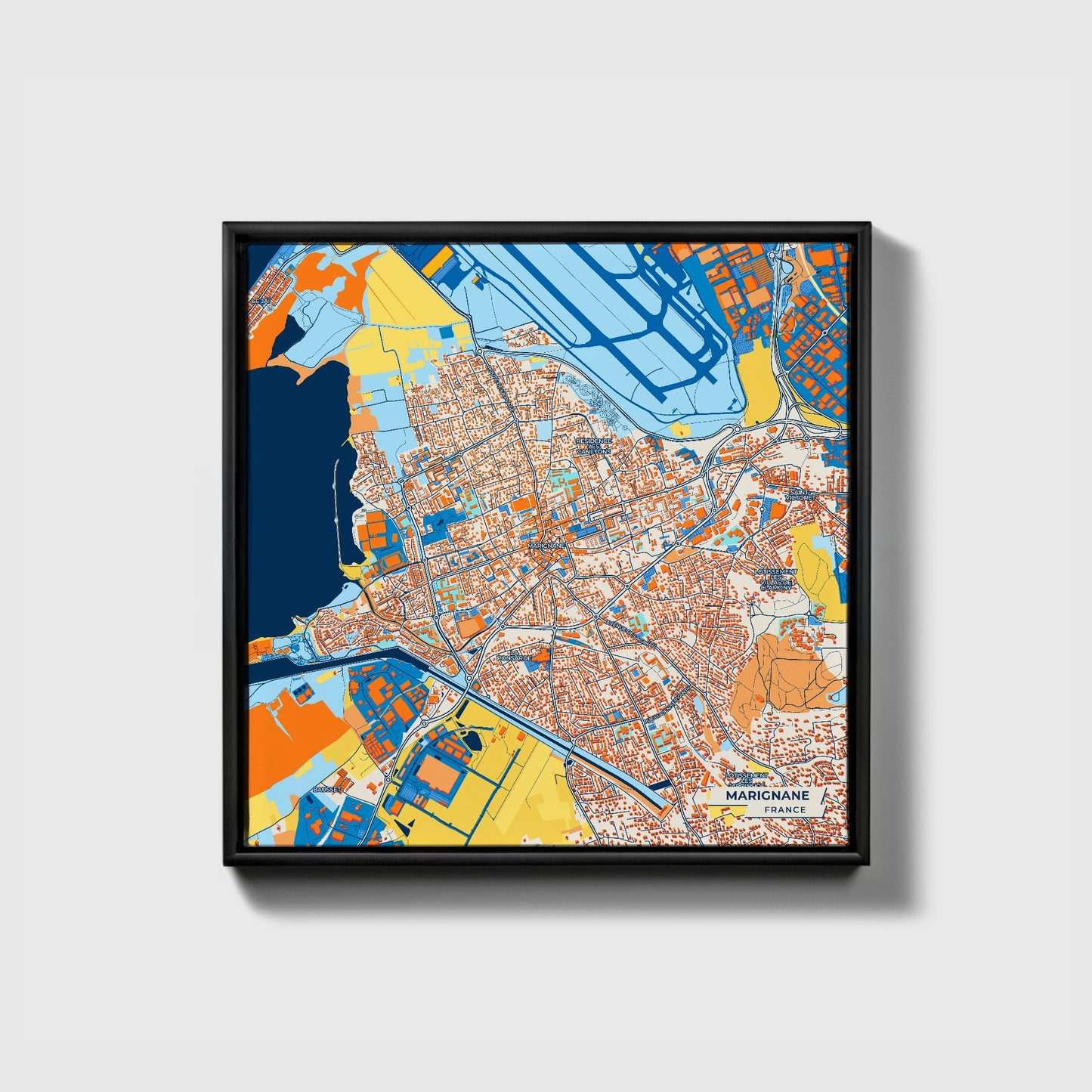 Marignane France Colorful City Map Canvas Print • Black Framed