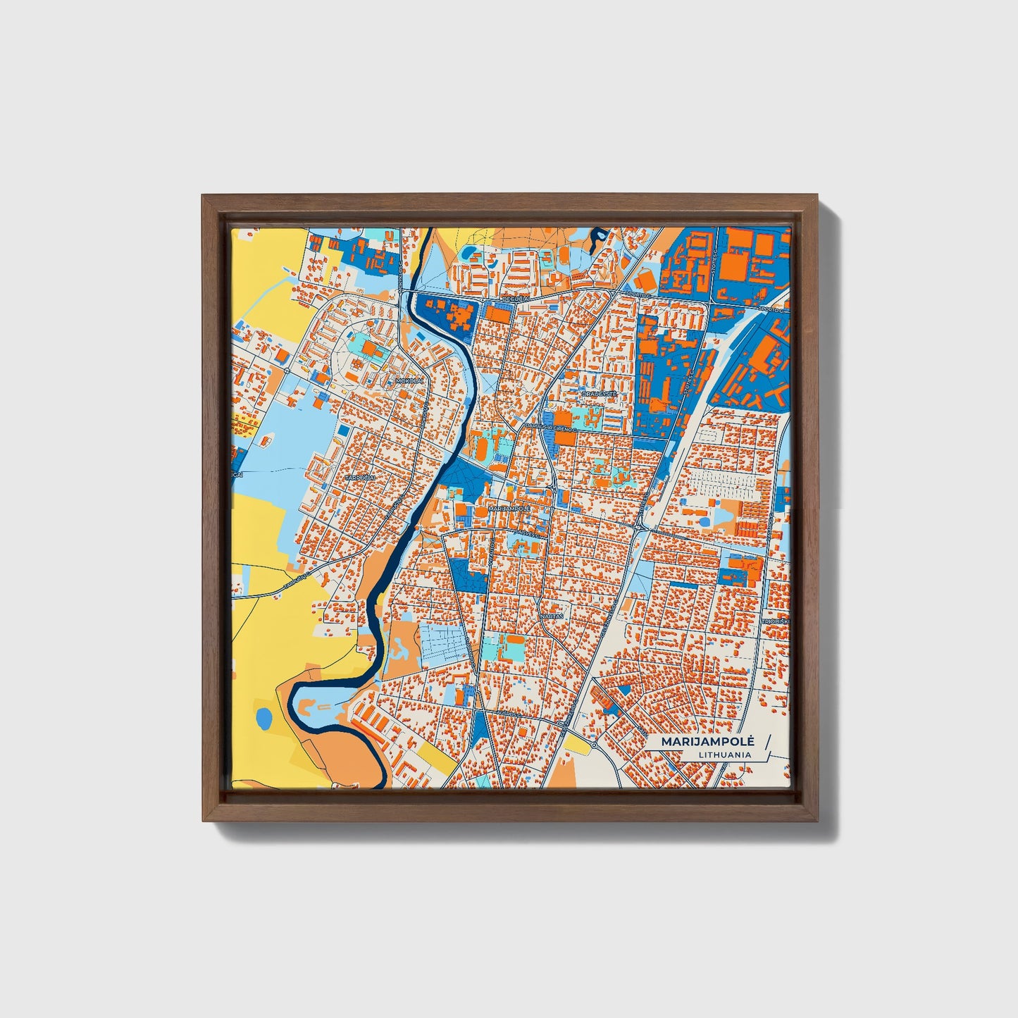 Marijampolė Lithuania Colorful City Map Canvas Print • Dark Wooden Framed