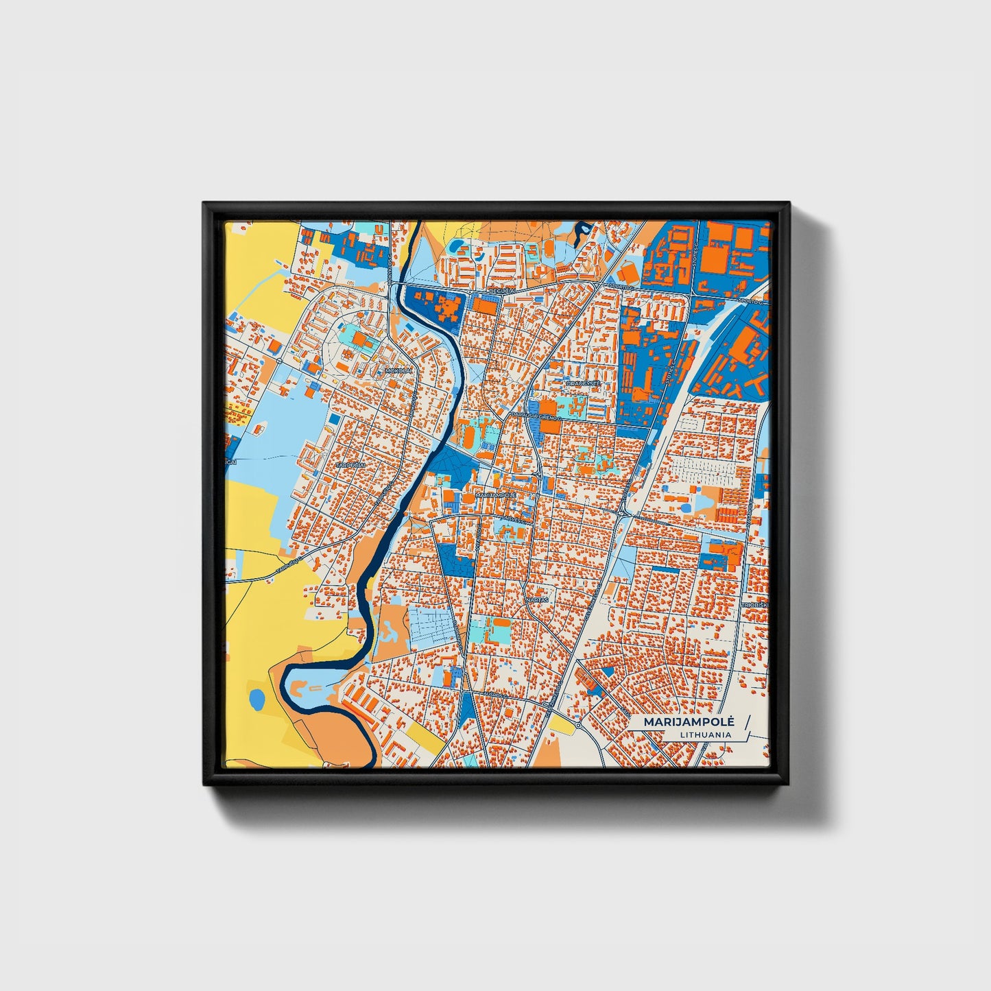 Marijampolė Lithuania Colorful City Map Canvas Print • Black Framed