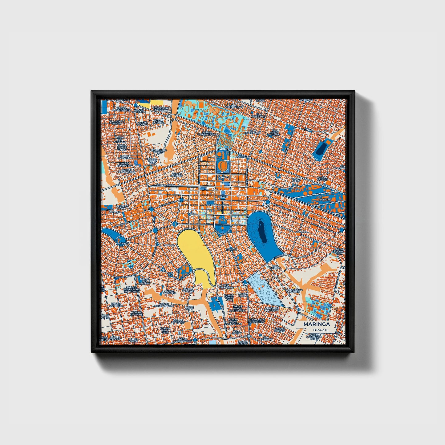 Maringa Brazil Colorful City Map Canvas Print • Black Framed