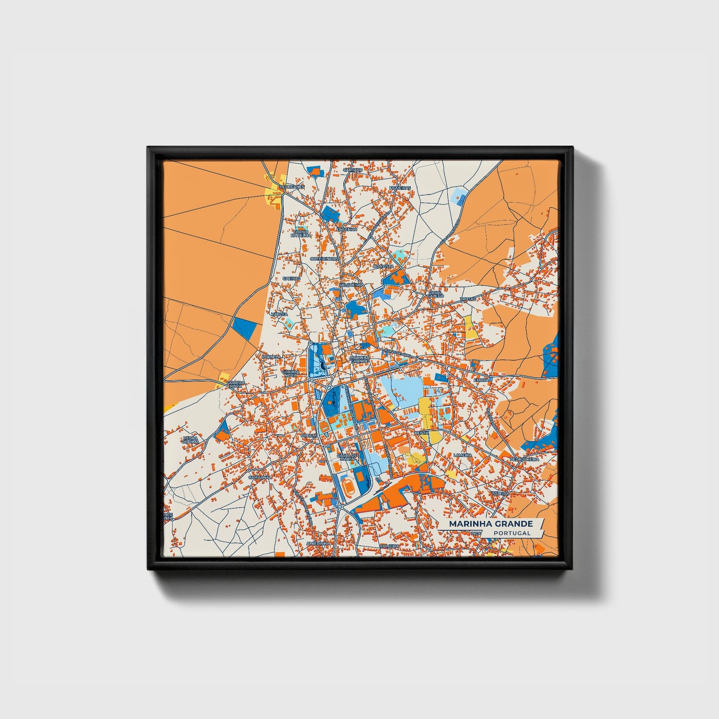Marinha Grande Portugal Colorful City Map Canvas Print • Black Framed