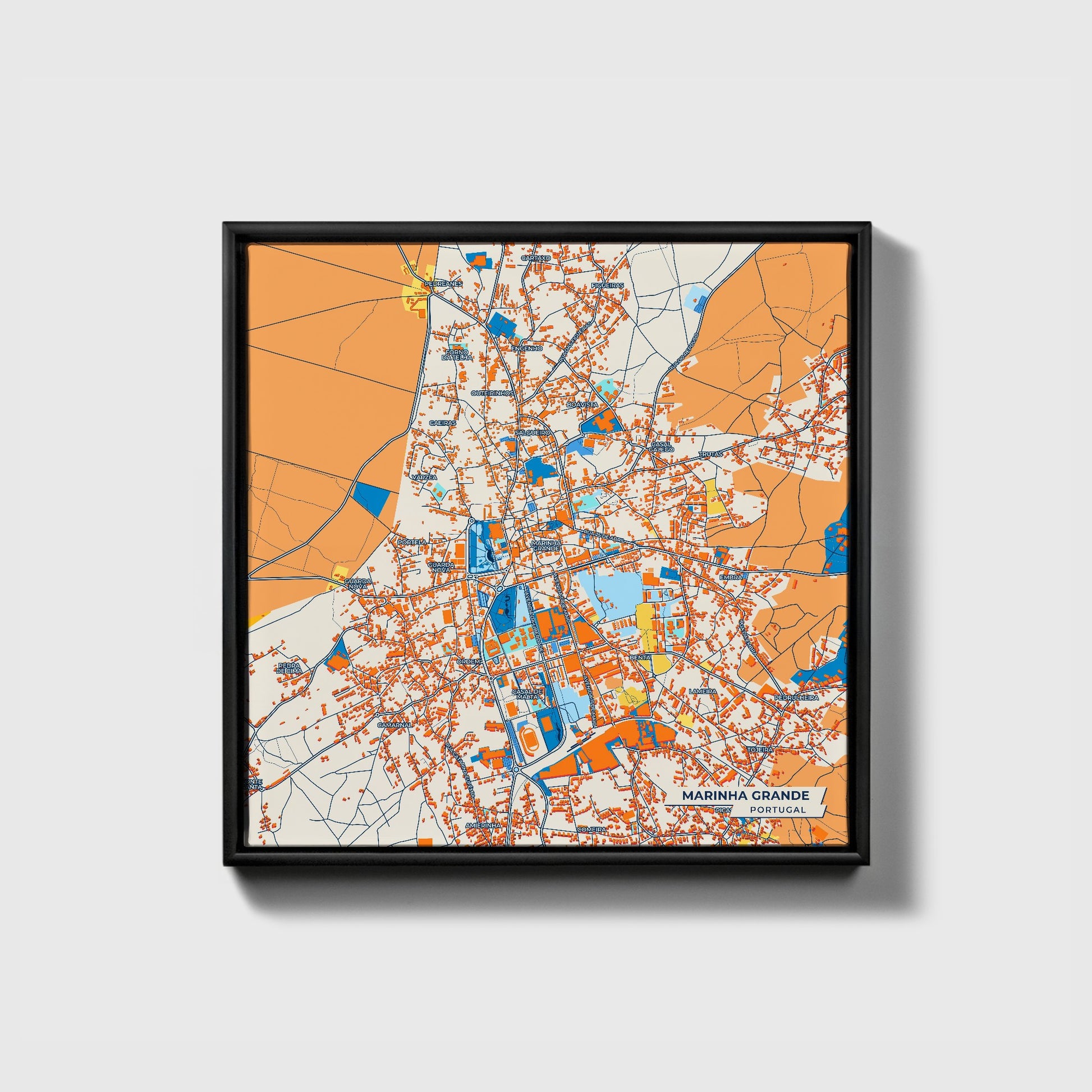 Marinha Grande Portugal Colorful City Map Canvas Print • Black Framed