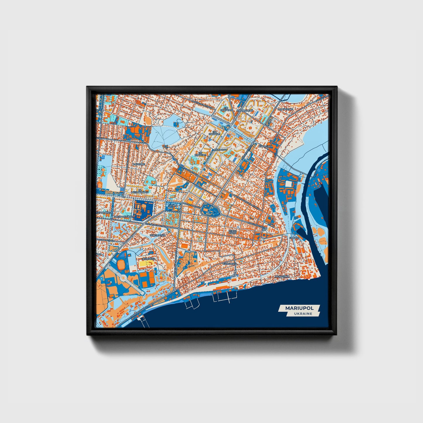 Маріупол Ukraine Colorful City Map Canvas Print • Black Framed