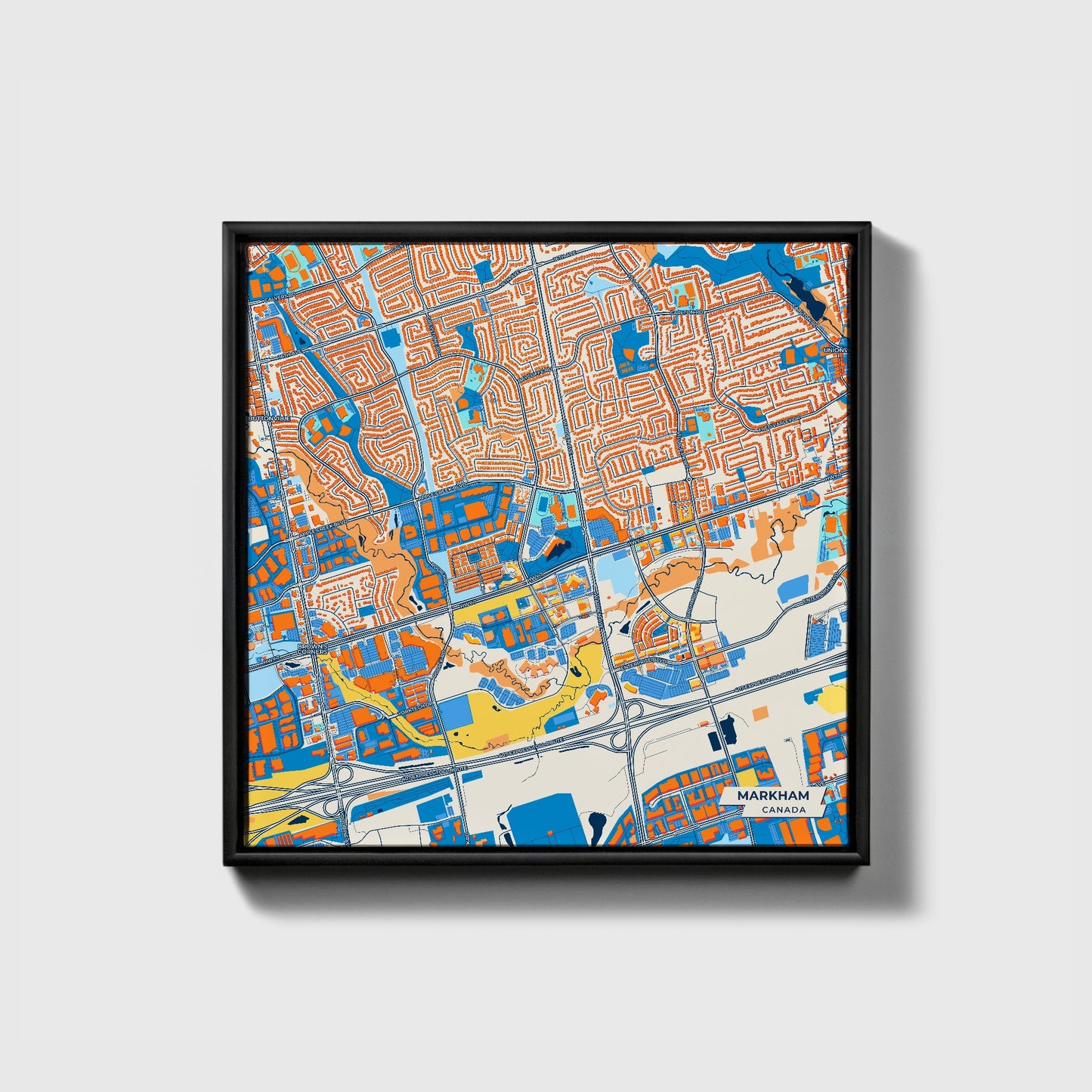 Markham Canada Colorful City Map Canvas Print • Black Framed