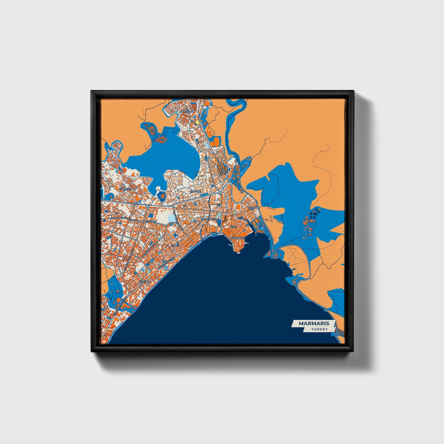 Marmari̇s Turkey Colorful City Map Canvas Print • Black Framed