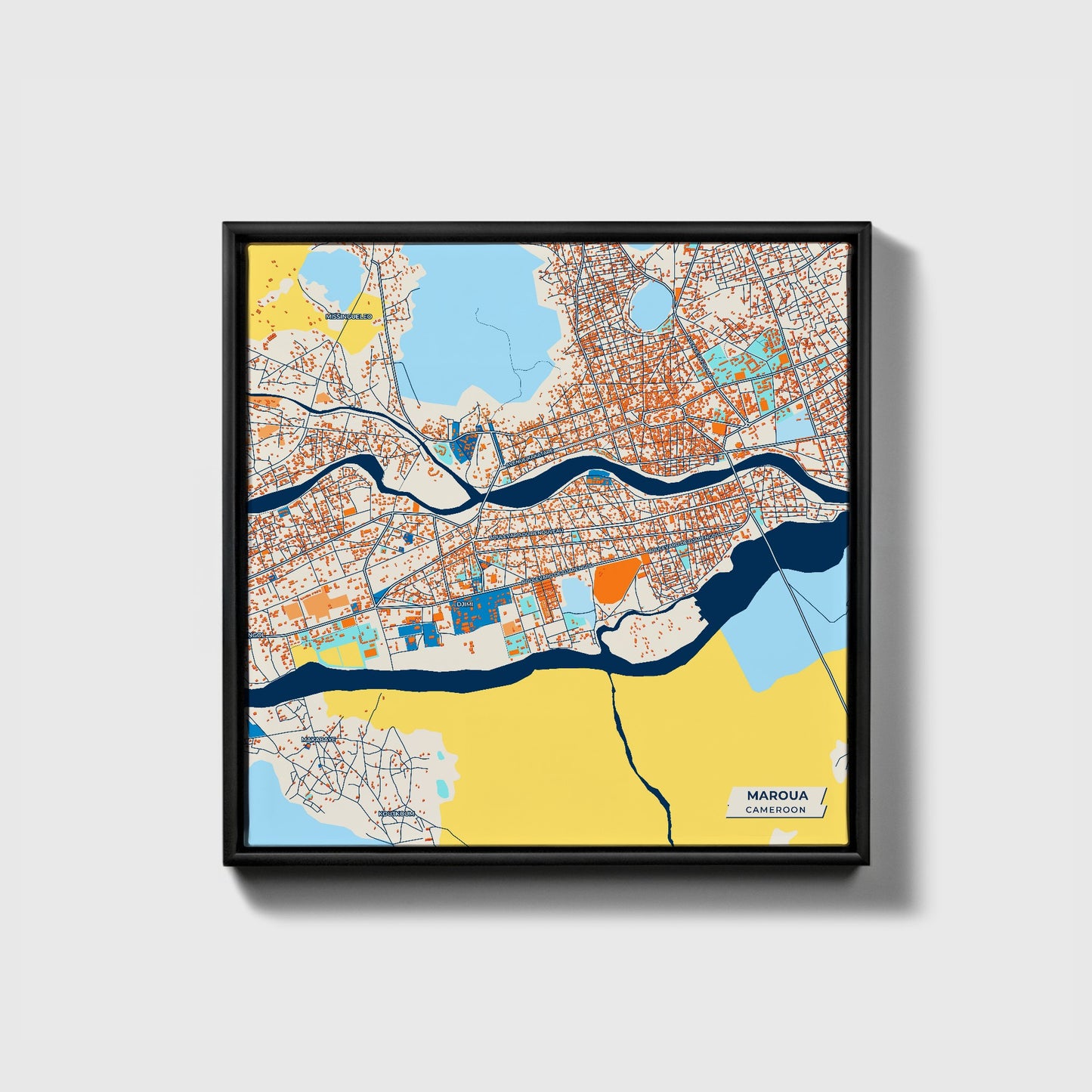 Maroua Cameroon Colorful City Map Canvas Print • Black Framed