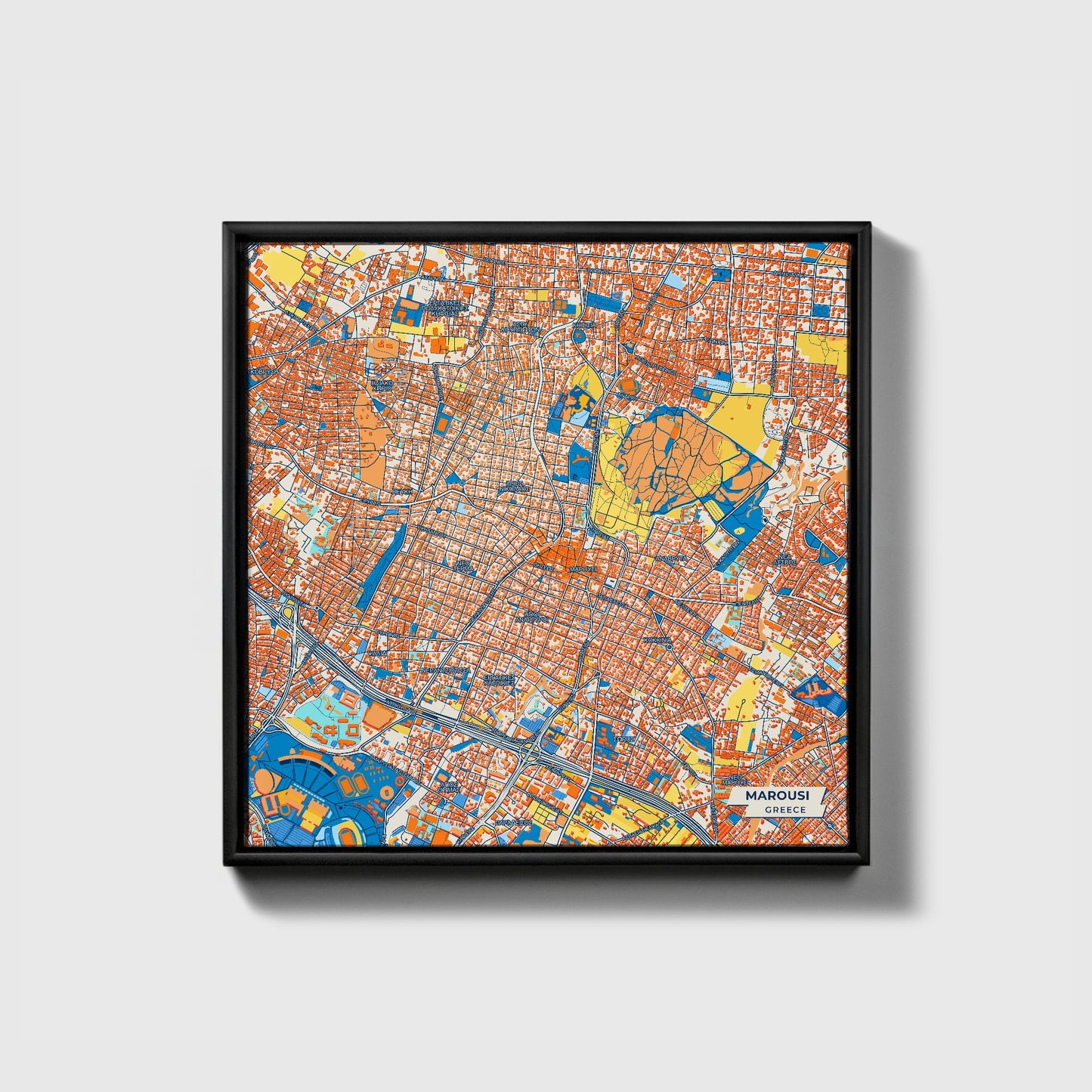 Μαρουσι Greece Colorful City Map Canvas Print • Black Framed