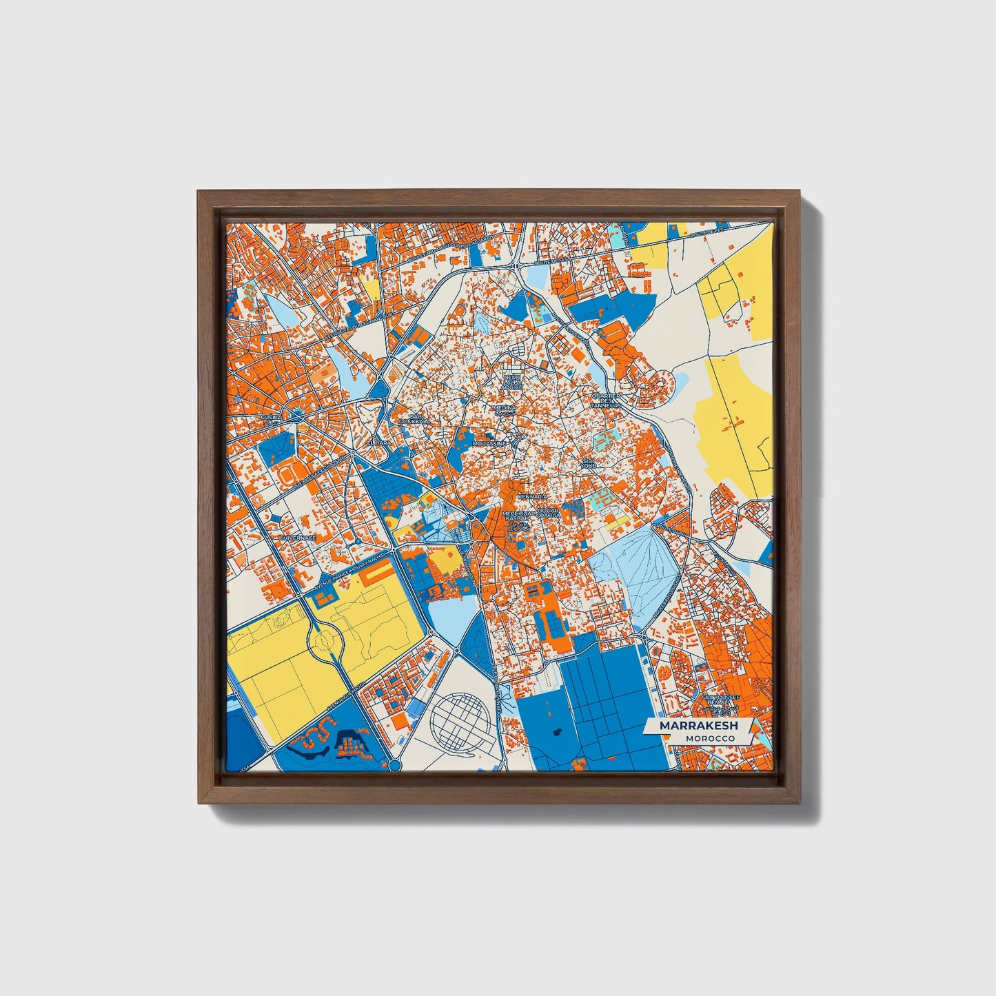 Marrakesh Morocco Colorful City Map Canvas Print • Dark Wooden Framed