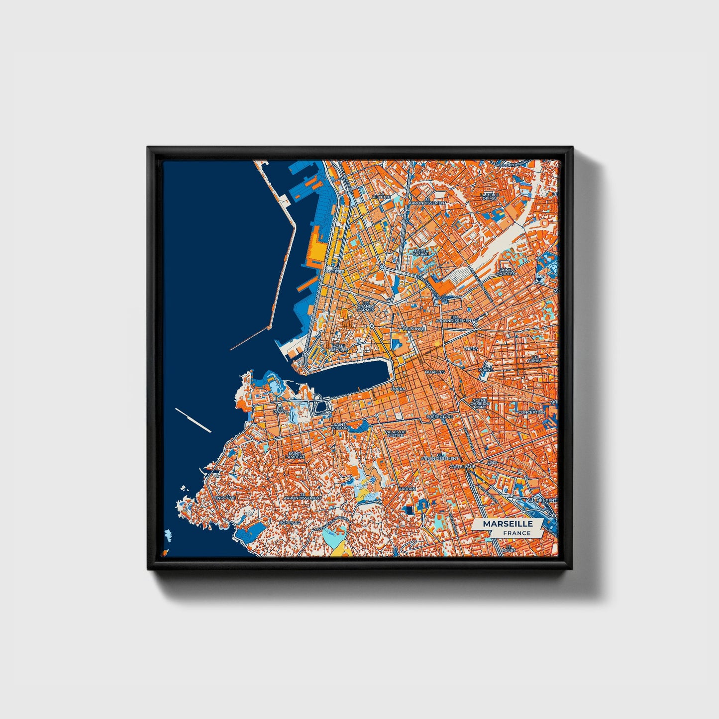 Marseille France Colorful City Map Canvas Print • Black Framed