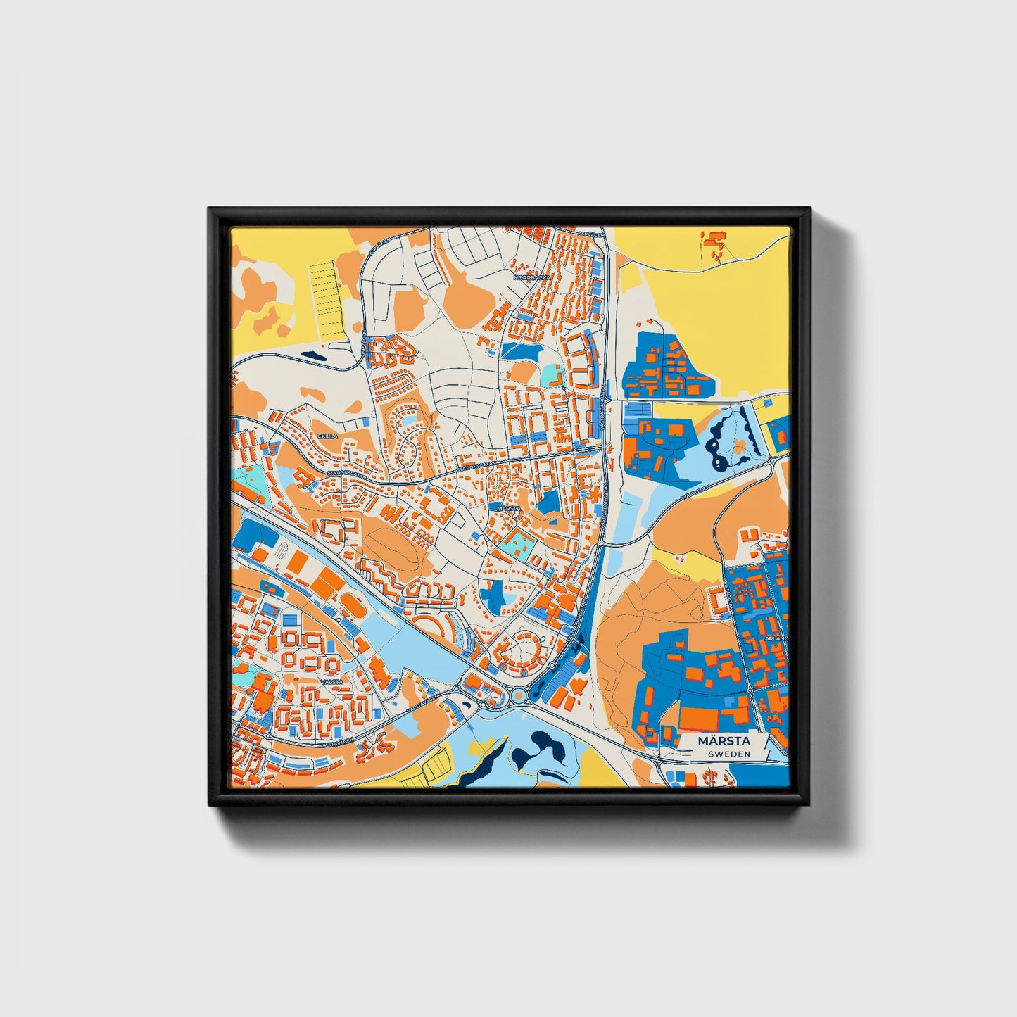 Märsta Sweden Colorful City Map Canvas Print • Black Framed