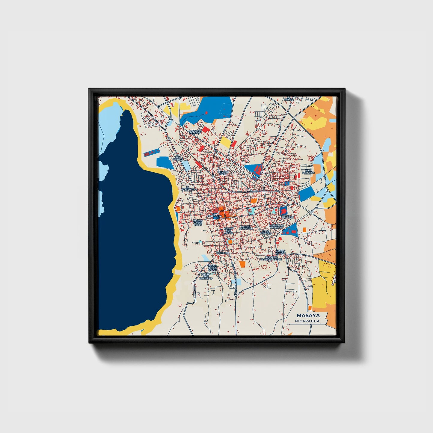 Masaya Nicaragua Colorful City Map Canvas Print • Black Framed