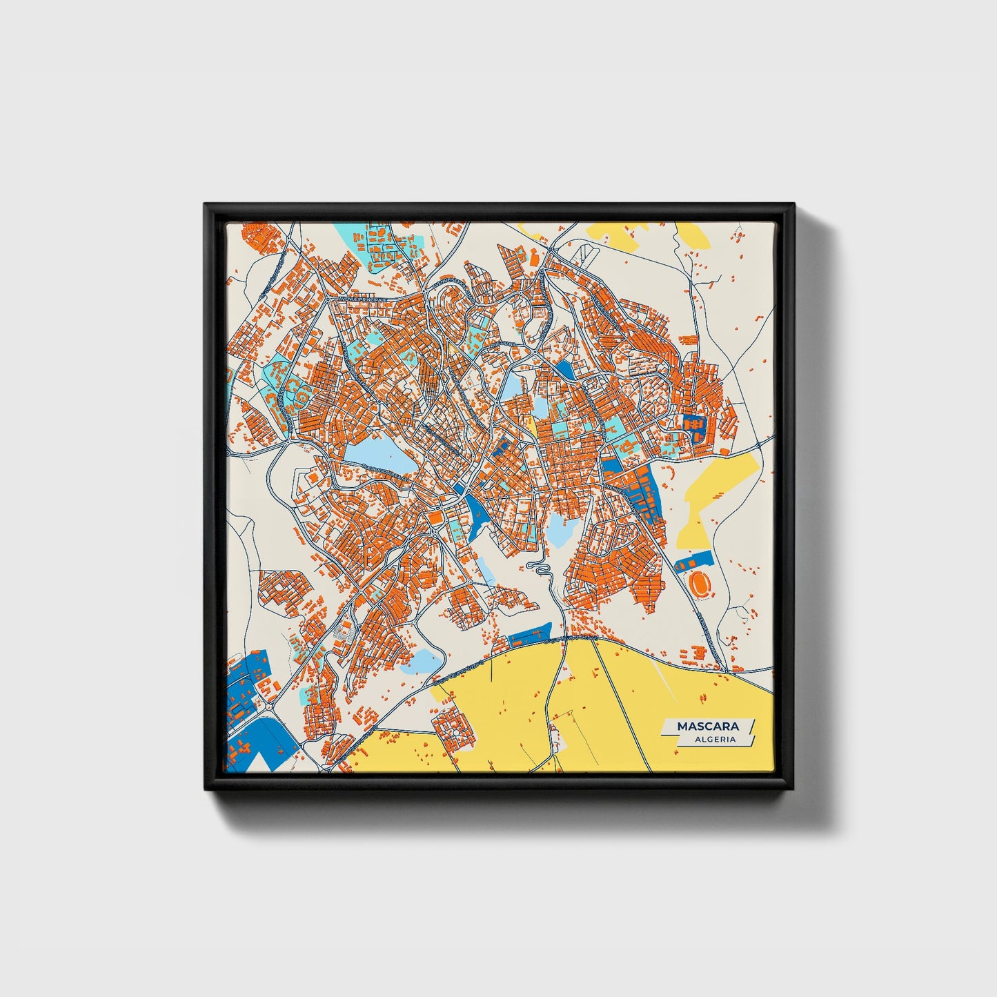 Mascara Algeria Colorful City Map Canvas Print • Black Framed