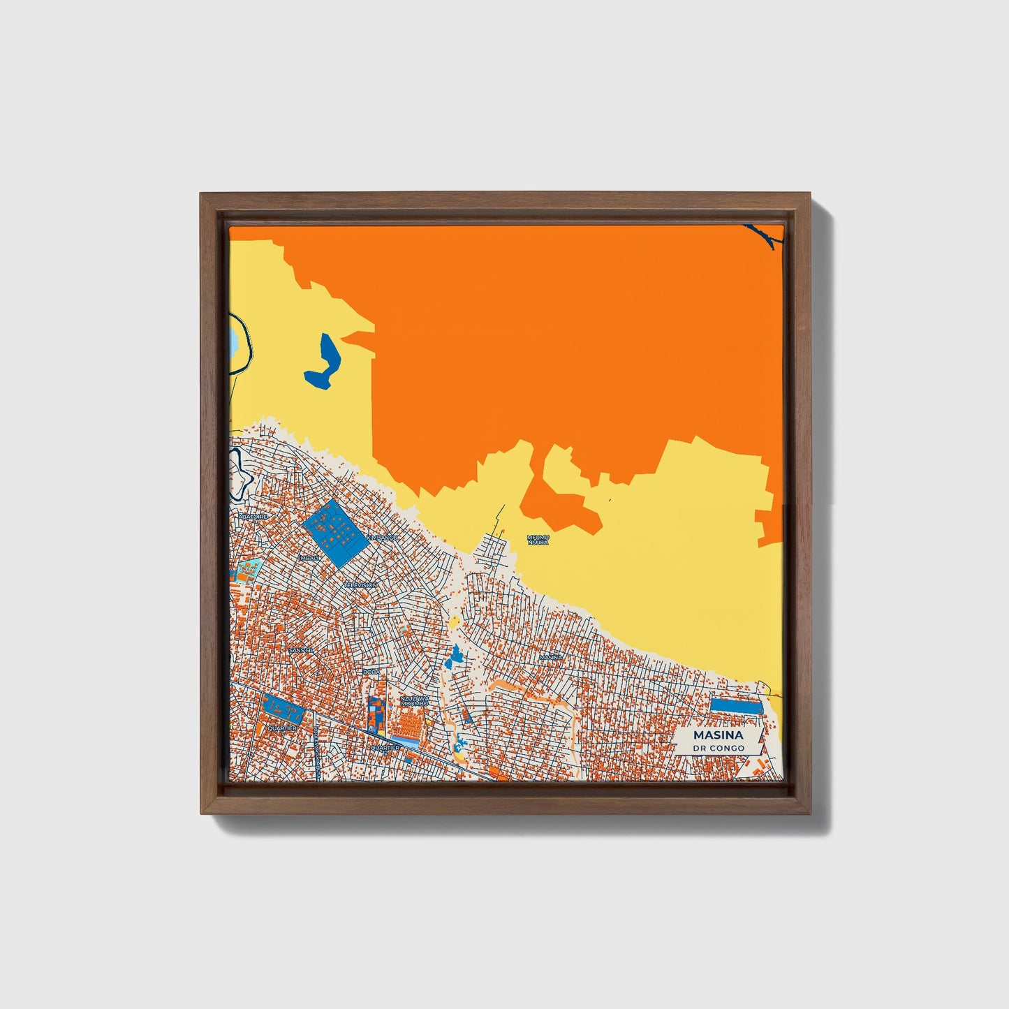 Masina Dr Congo Colorful City Map Canvas Print • Dark Wooden Framed