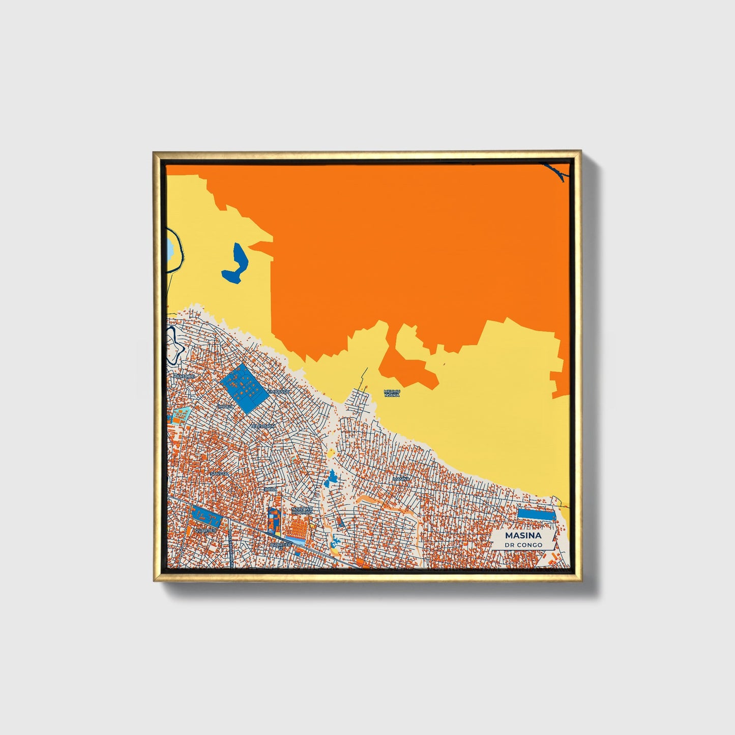 Masina Dr Congo Colorful City Map Canvas Print • Gold Framed