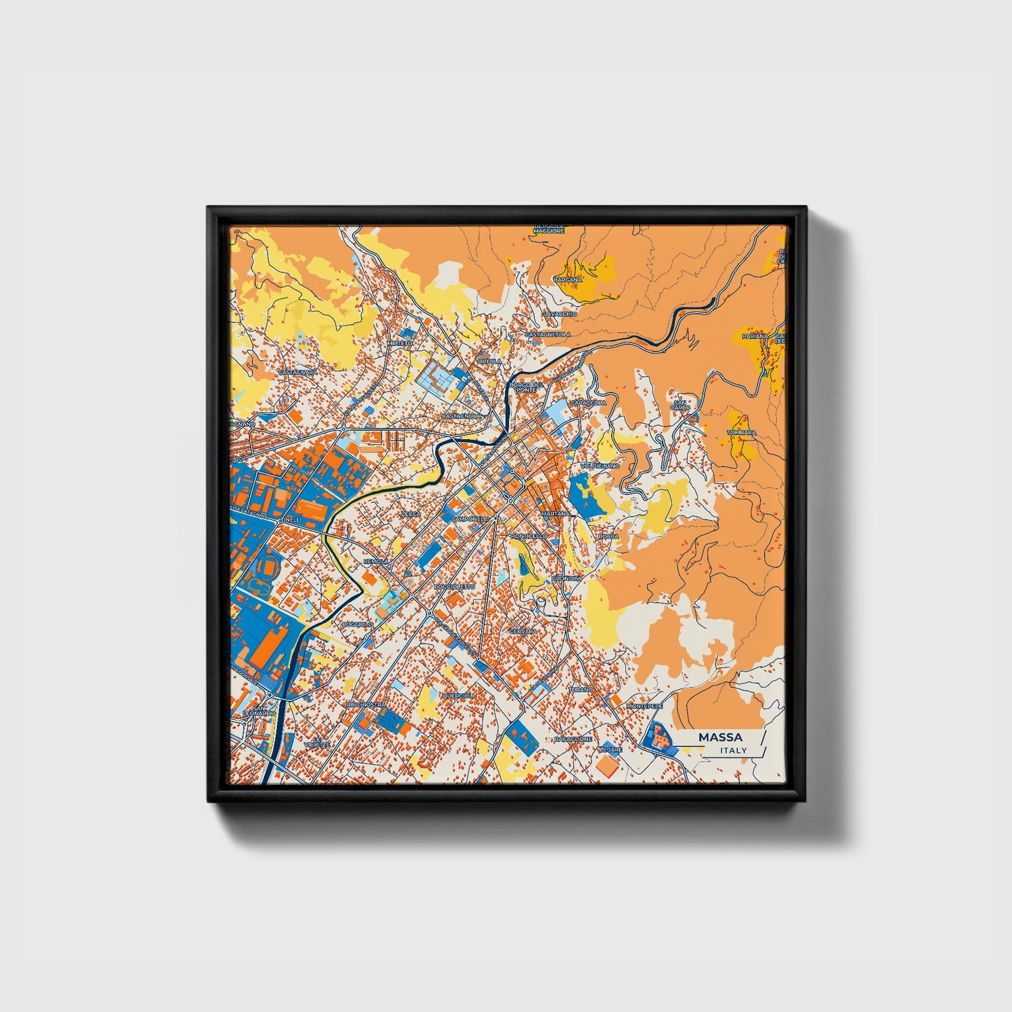 Massa Italy Colorful City Map Canvas Print • Black Framed