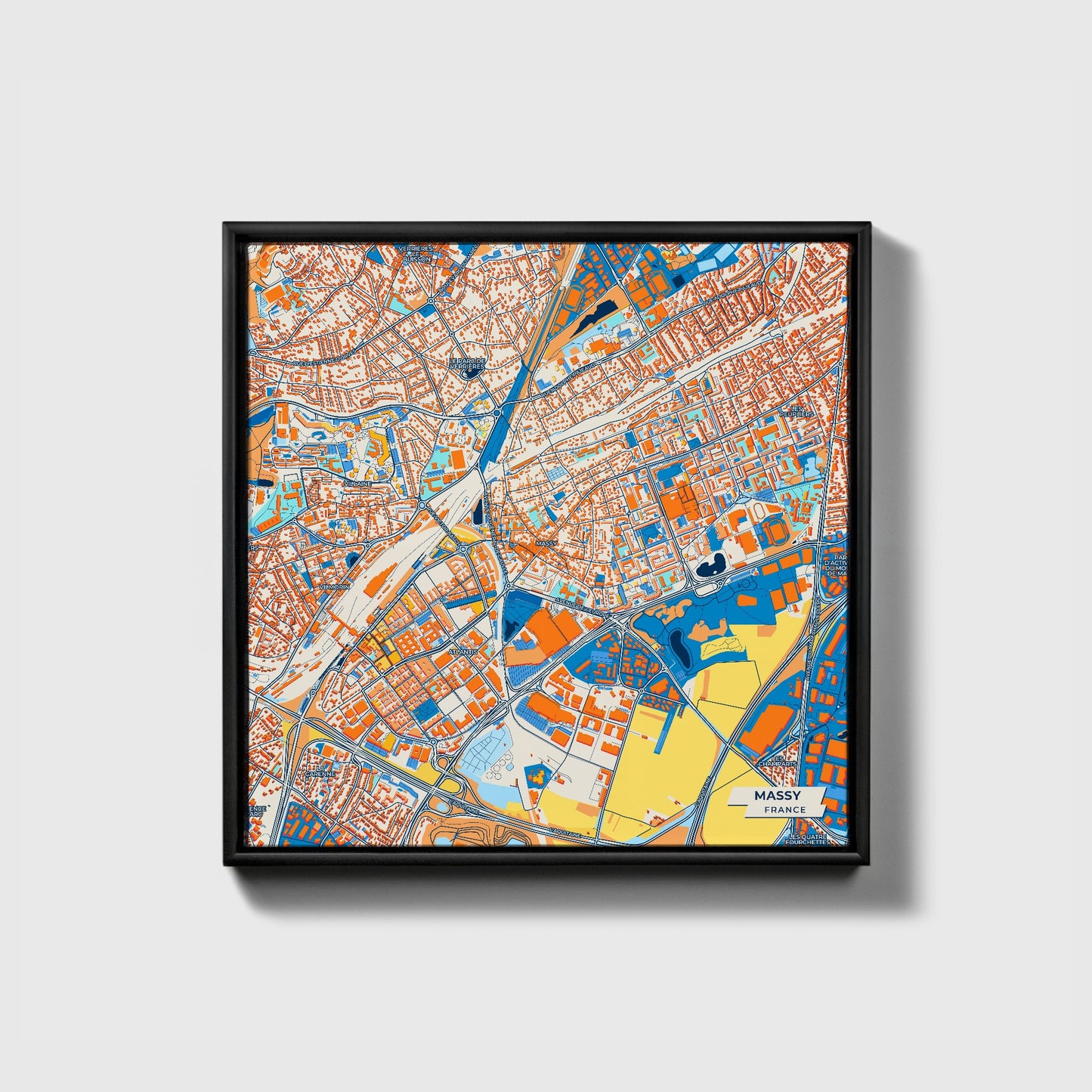 Massy France Colorful City Map Canvas Print • Black Framed