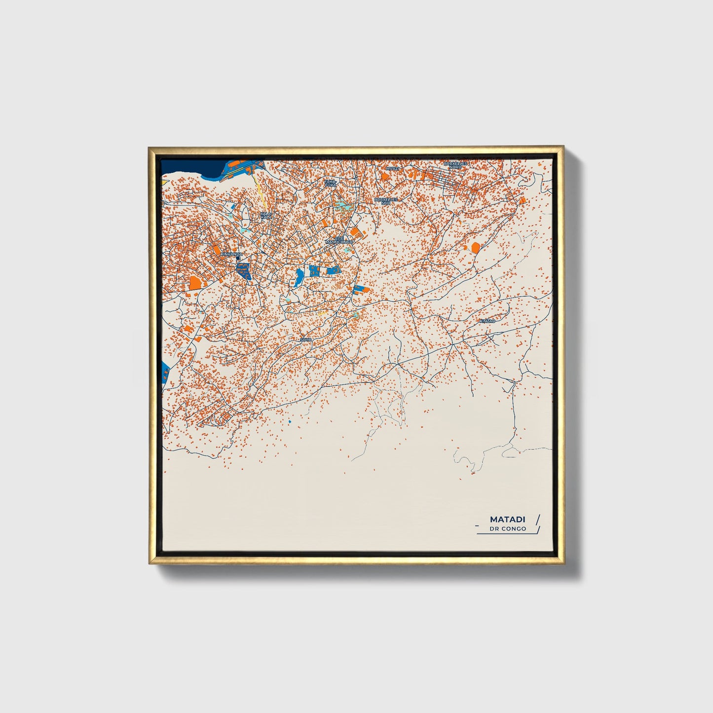 Matadi Dr Congo Colorful City Map Canvas Print • Gold Framed