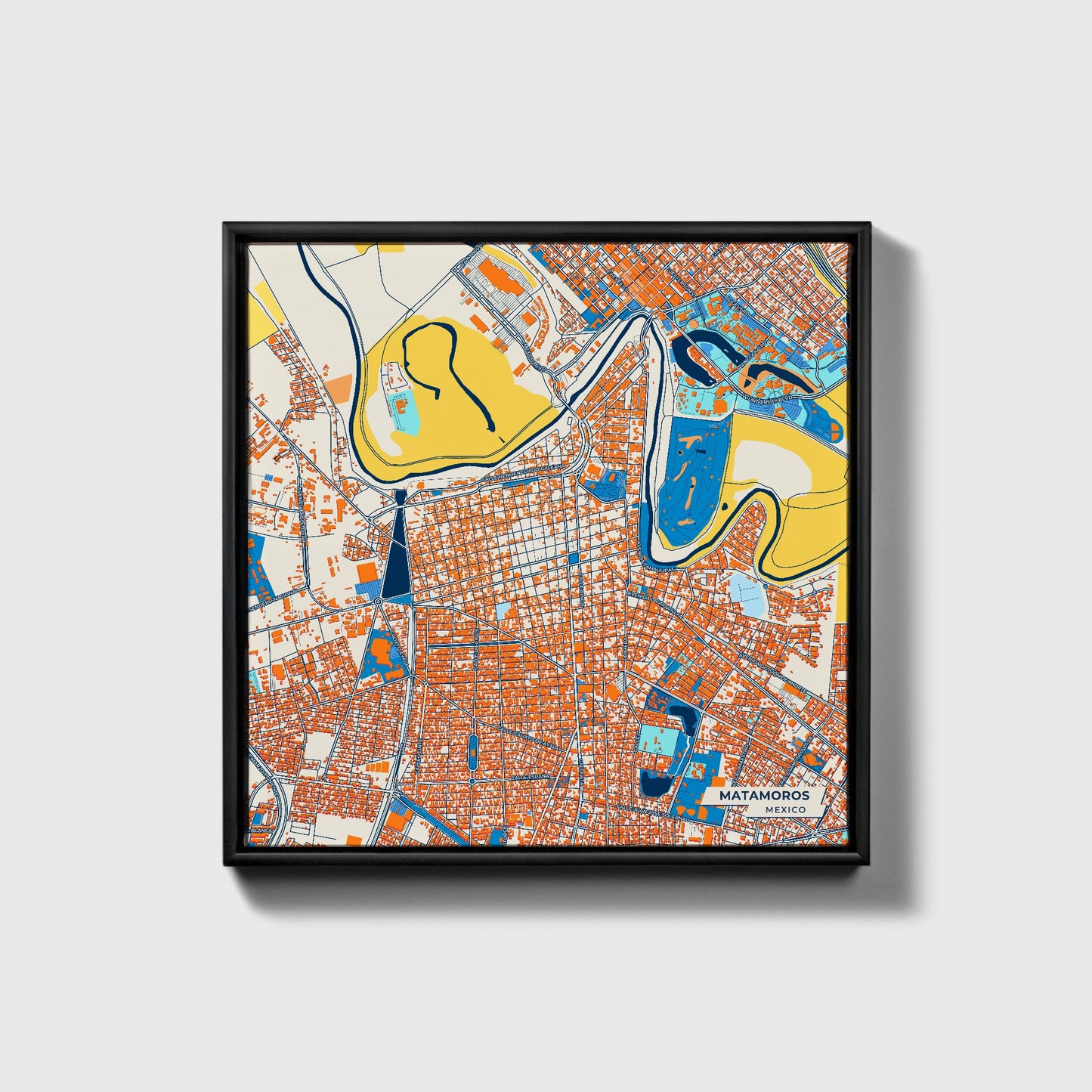 Matamoros Mexico Colorful City Map Canvas Print • Black Framed