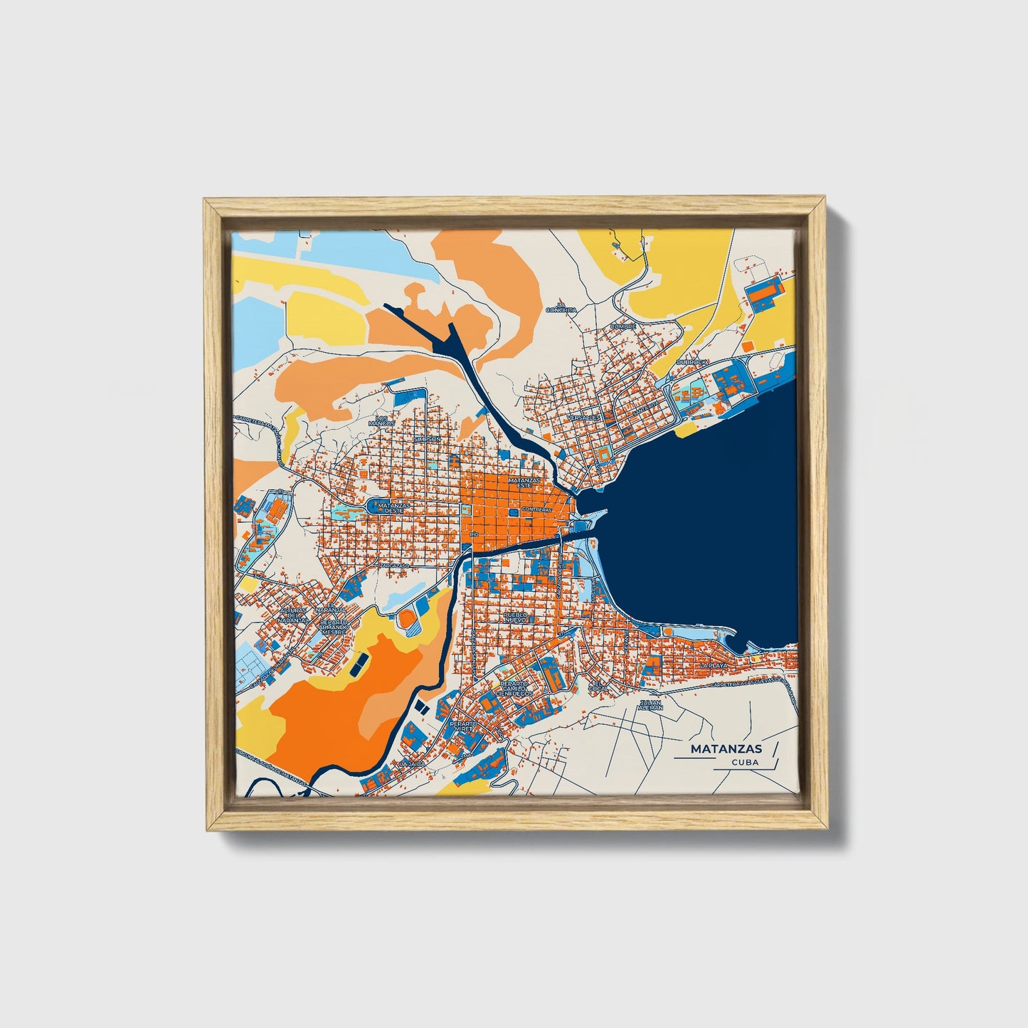 Matanzas Cuba Colorful City Map Canvas Print • Natural Wooden Framed