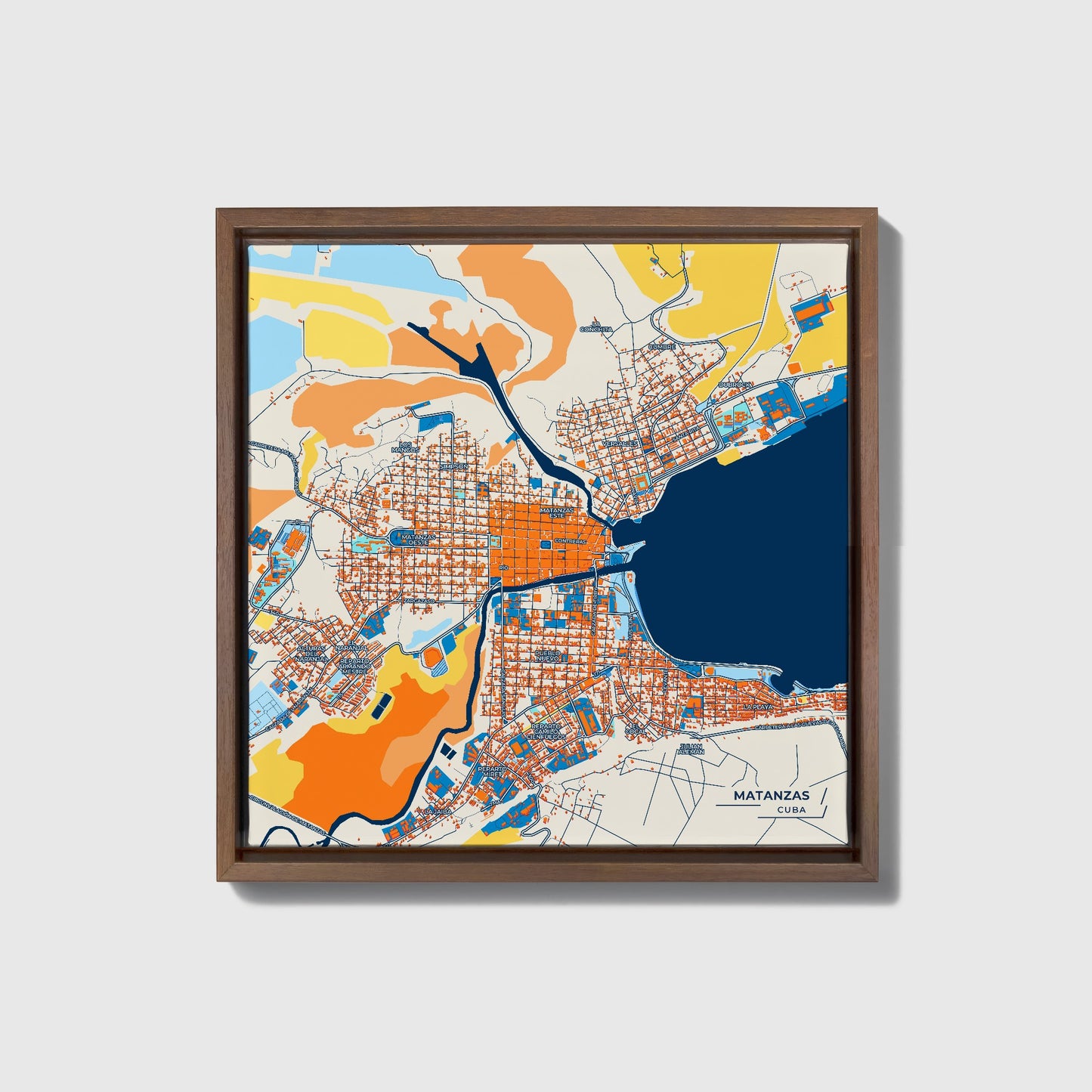 Matanzas Cuba Colorful City Map Canvas Print • Dark Wooden Framed