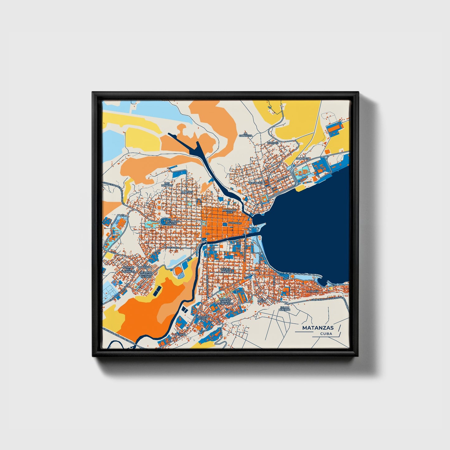 Matanzas Cuba Colorful City Map Canvas Print • Black Framed