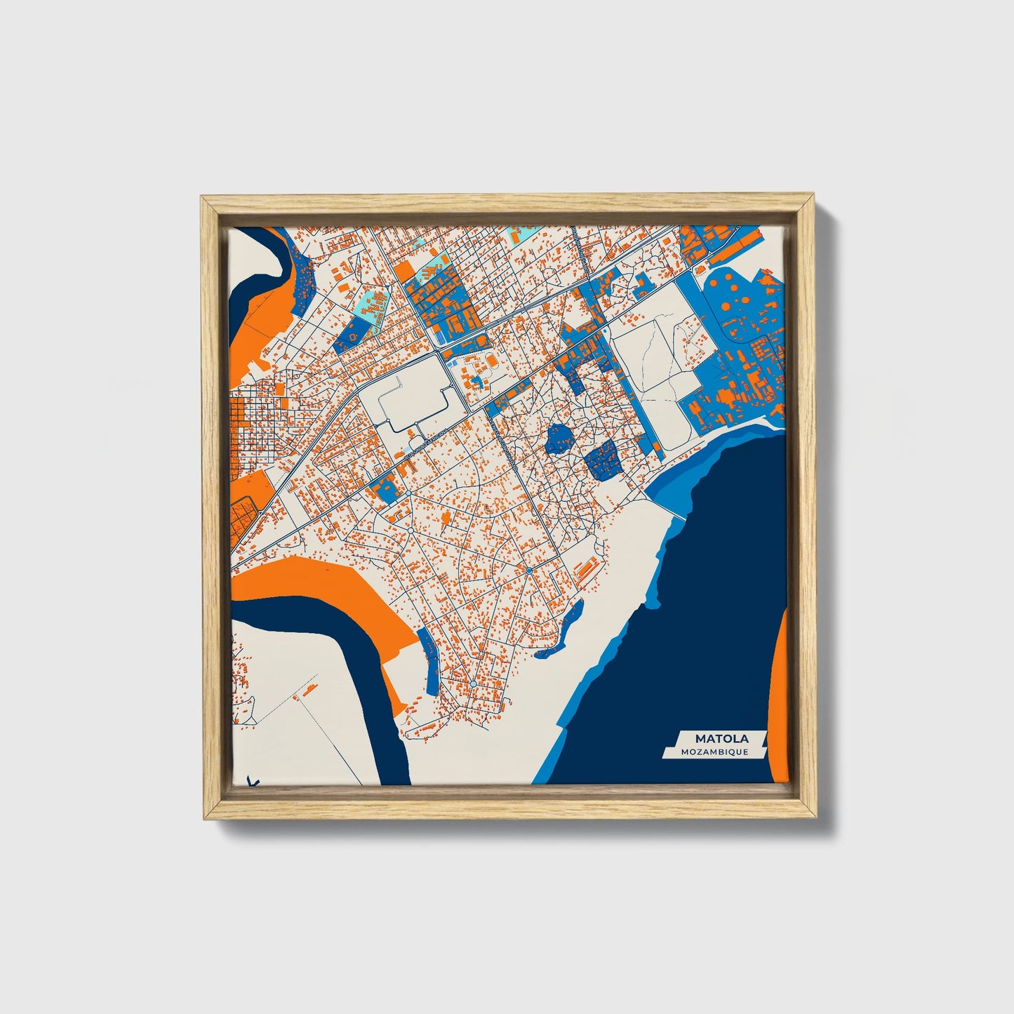 Matola Mozambique Colorful City Map Canvas Print • Natural Wooden Framed