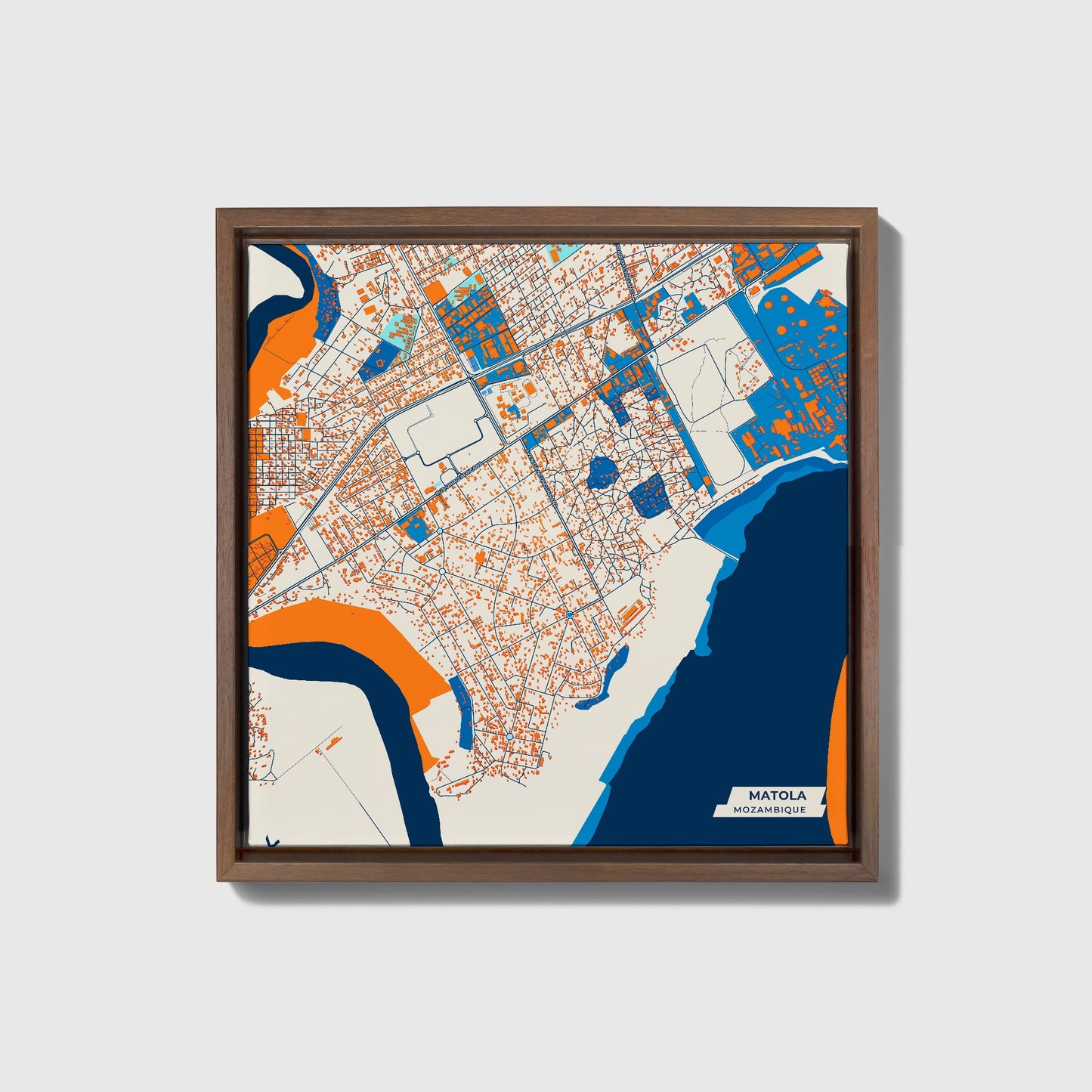 Matola Mozambique Colorful City Map Canvas Print • Dark Wooden Framed